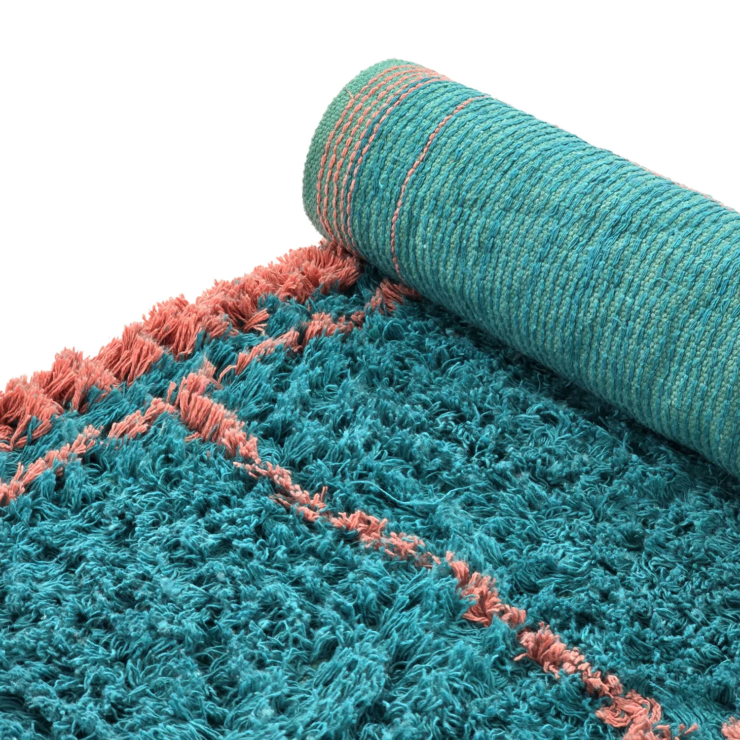 Alfombras de pelo largo - Lana Natural Cotton Shaggy (turquesa/rosa)