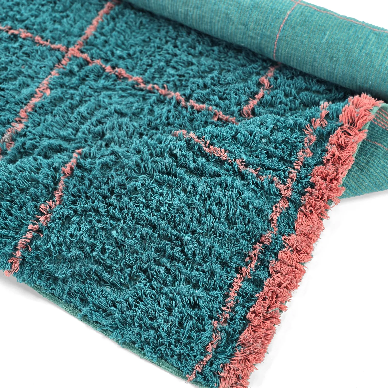 Alfombras de pelo largo - Lana Natural Cotton Shaggy (turquesa/rosa)