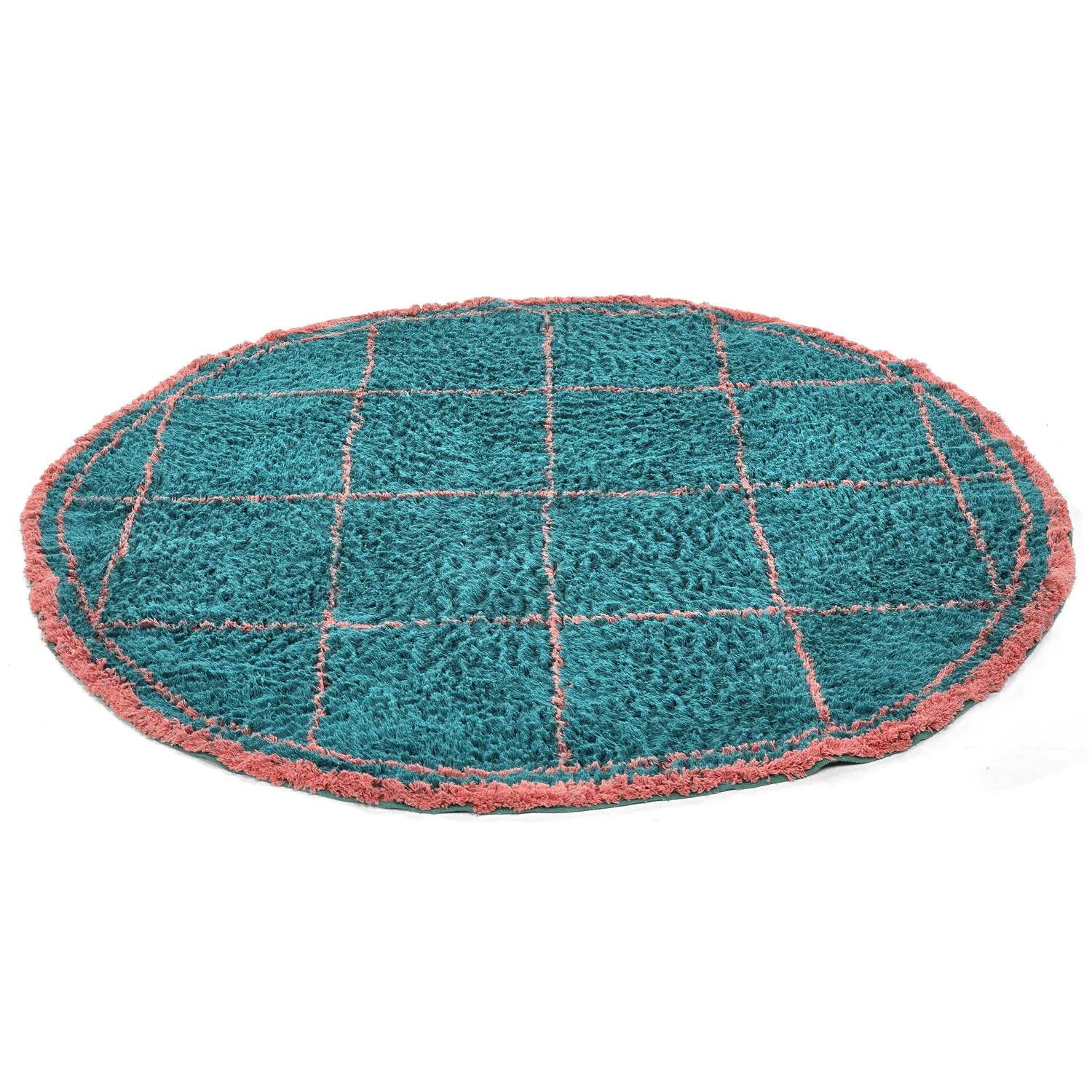 Alfombras redondeadas - Lana Natural Cotton Shaggy (turquesa/rosa)