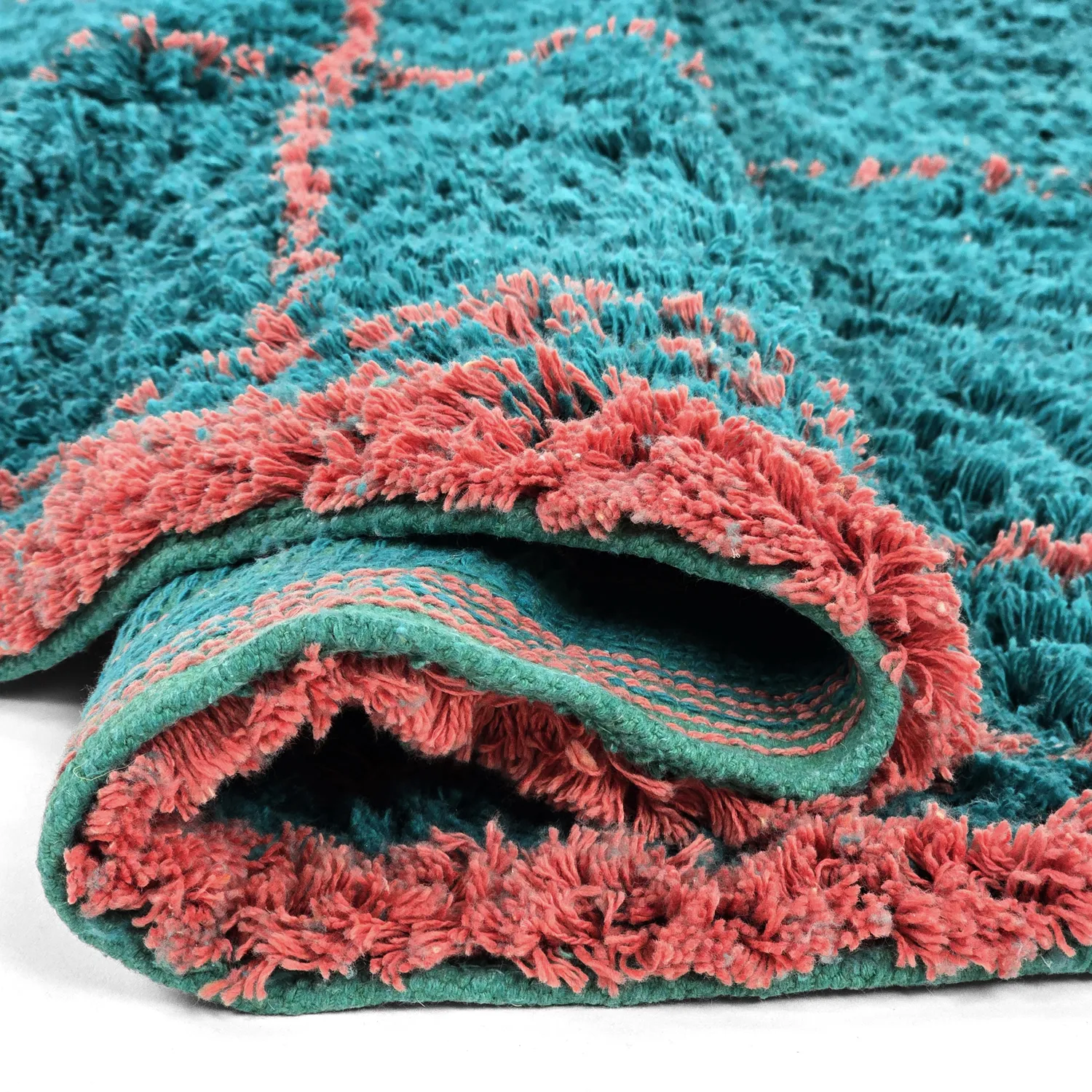 Alfombras redondeadas - Lana Natural Cotton Shaggy (turquesa/rosa)