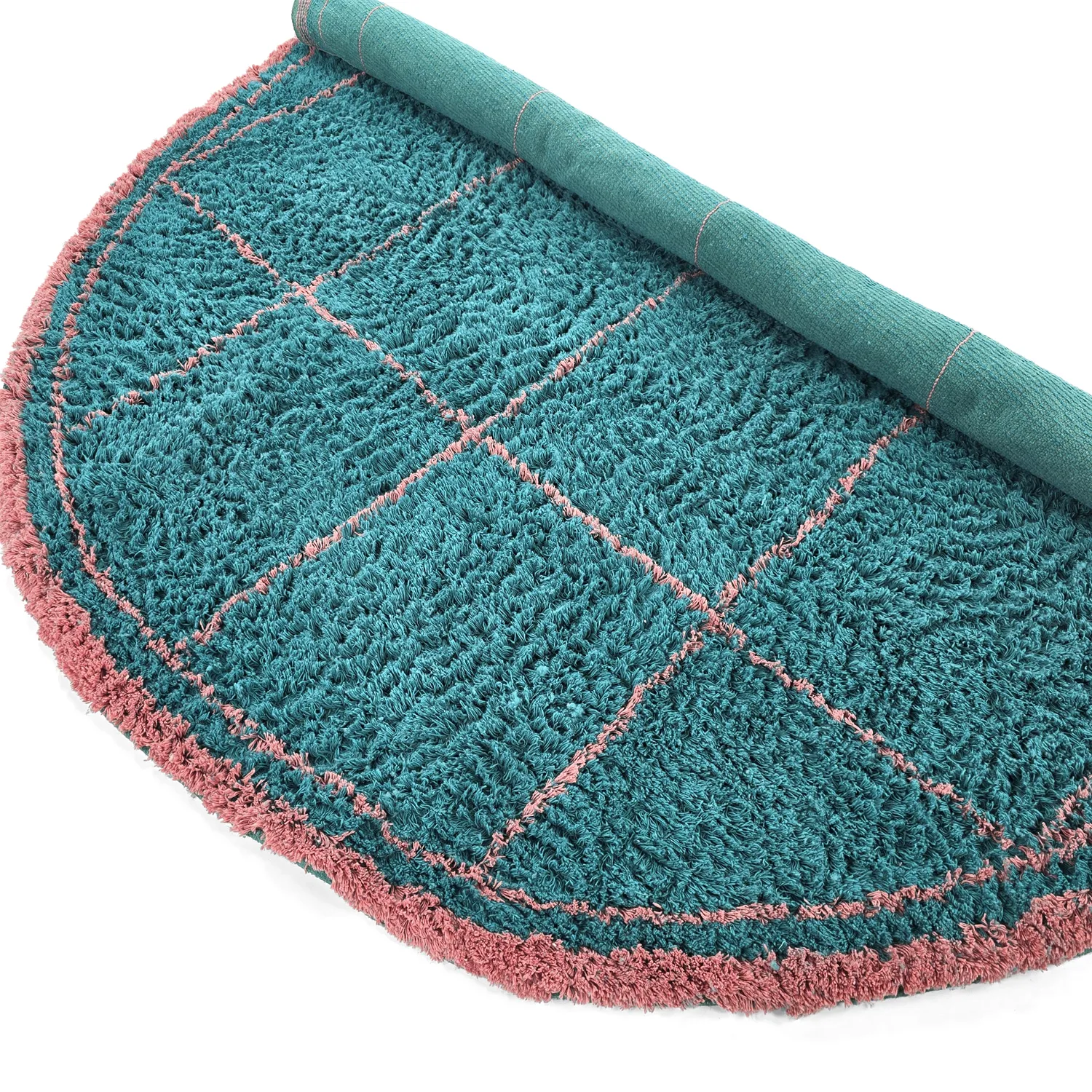 Alfombras redondeadas - Lana Natural Cotton Shaggy (turquesa/rosa)