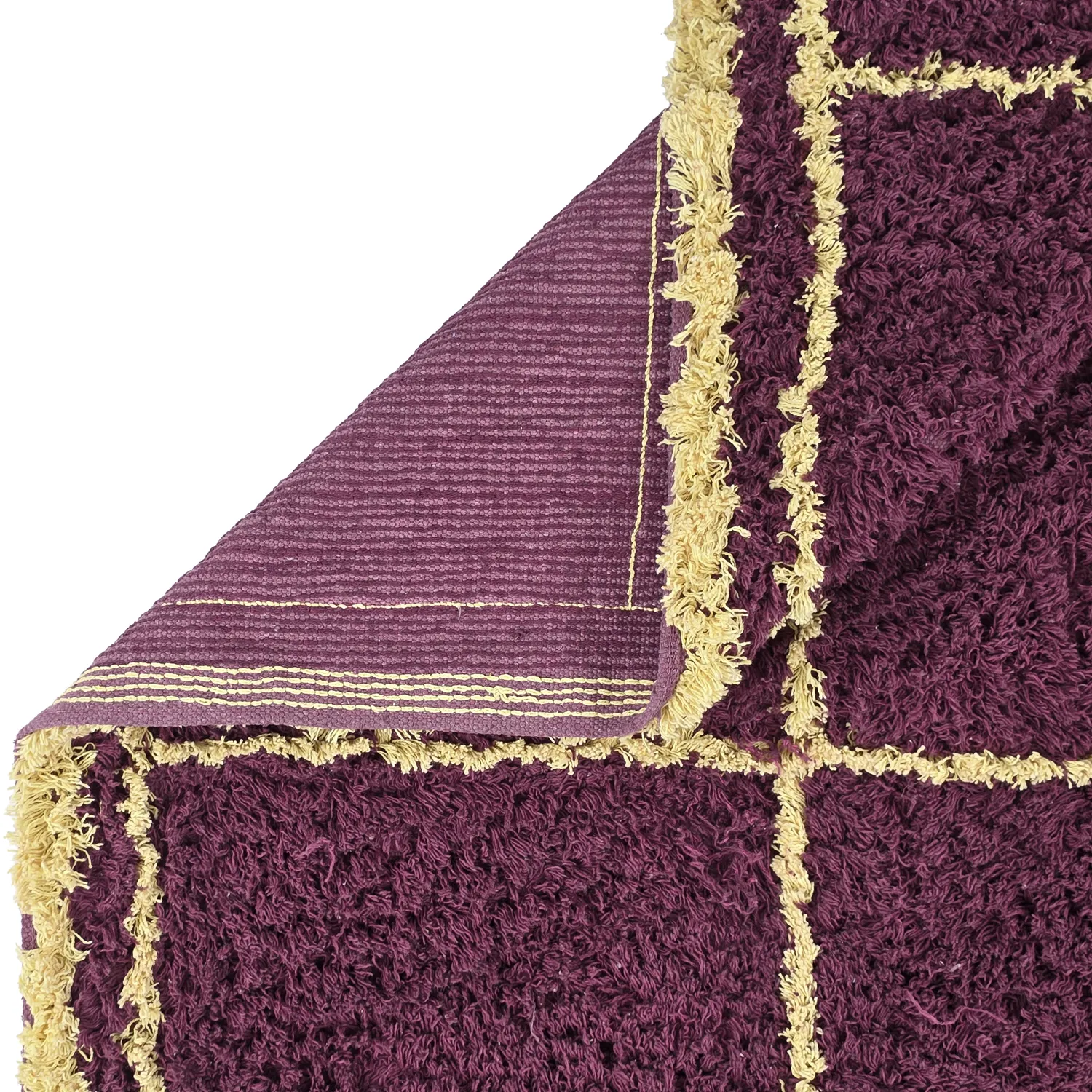 Alfombras de pelo largo - Lana Natural Cotton Shaggy (burdeos/amarillo)