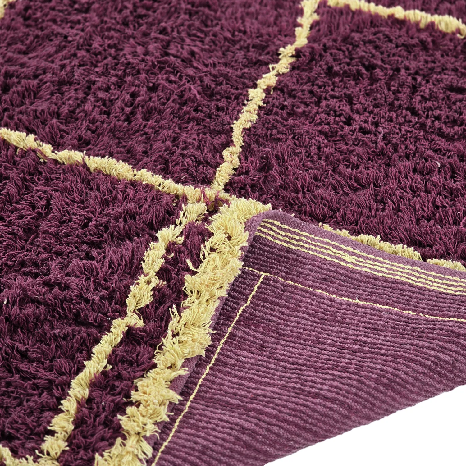 Alfombras de pelo largo - Lana Natural Cotton Shaggy (burdeos/amarillo)