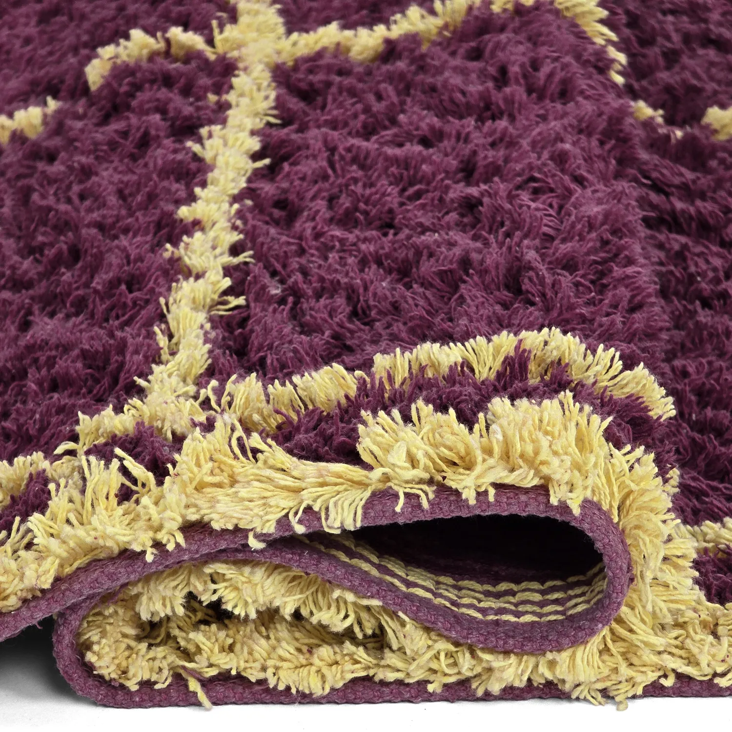 Alfombras de pelo largo - Lana Natural Cotton Shaggy (burdeos/amarillo)