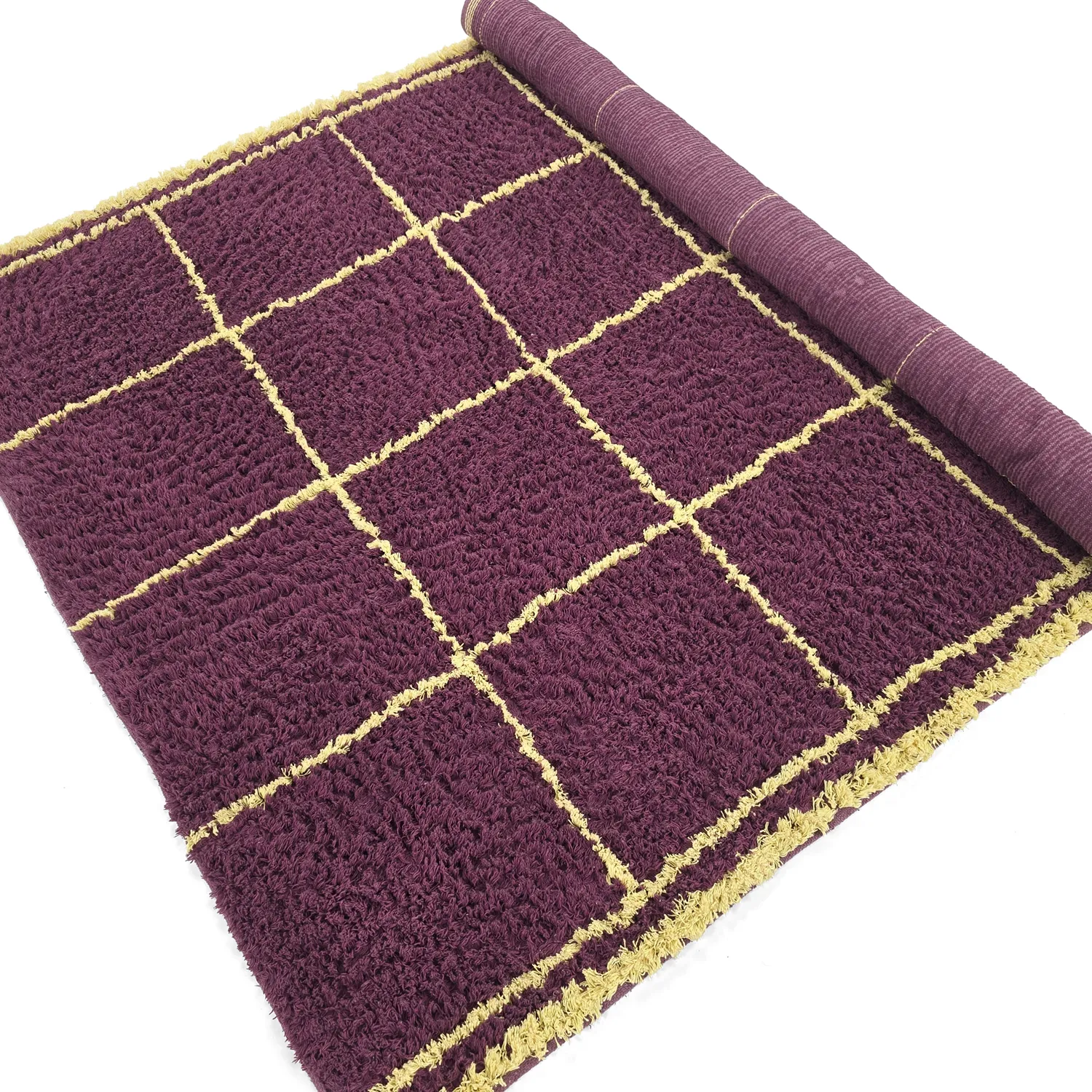 Alfombras de pelo largo - Lana Natural Cotton Shaggy (burdeos/amarillo)