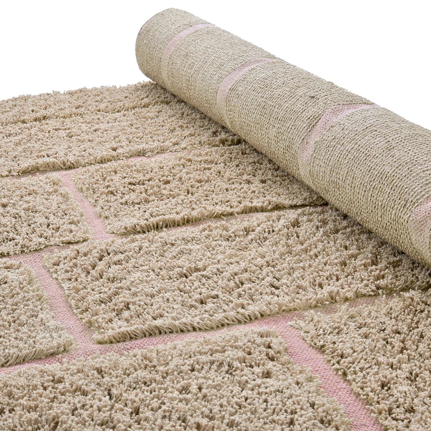 Alfombras de pelo largo - Lindley Natural Cotton Shaggy (beige/rosa)