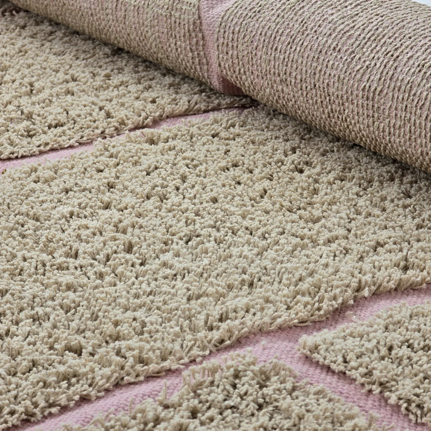Alfombras redondeadas - Lindley Natural Cotton Shaggy (beige/rosa)