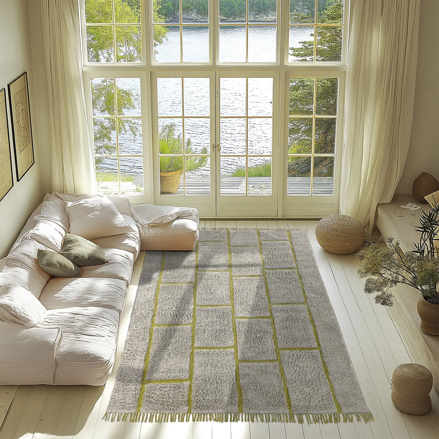 Alfombras de pelo largo - Lindley Natural Cotton Shaggy (gris/verde)