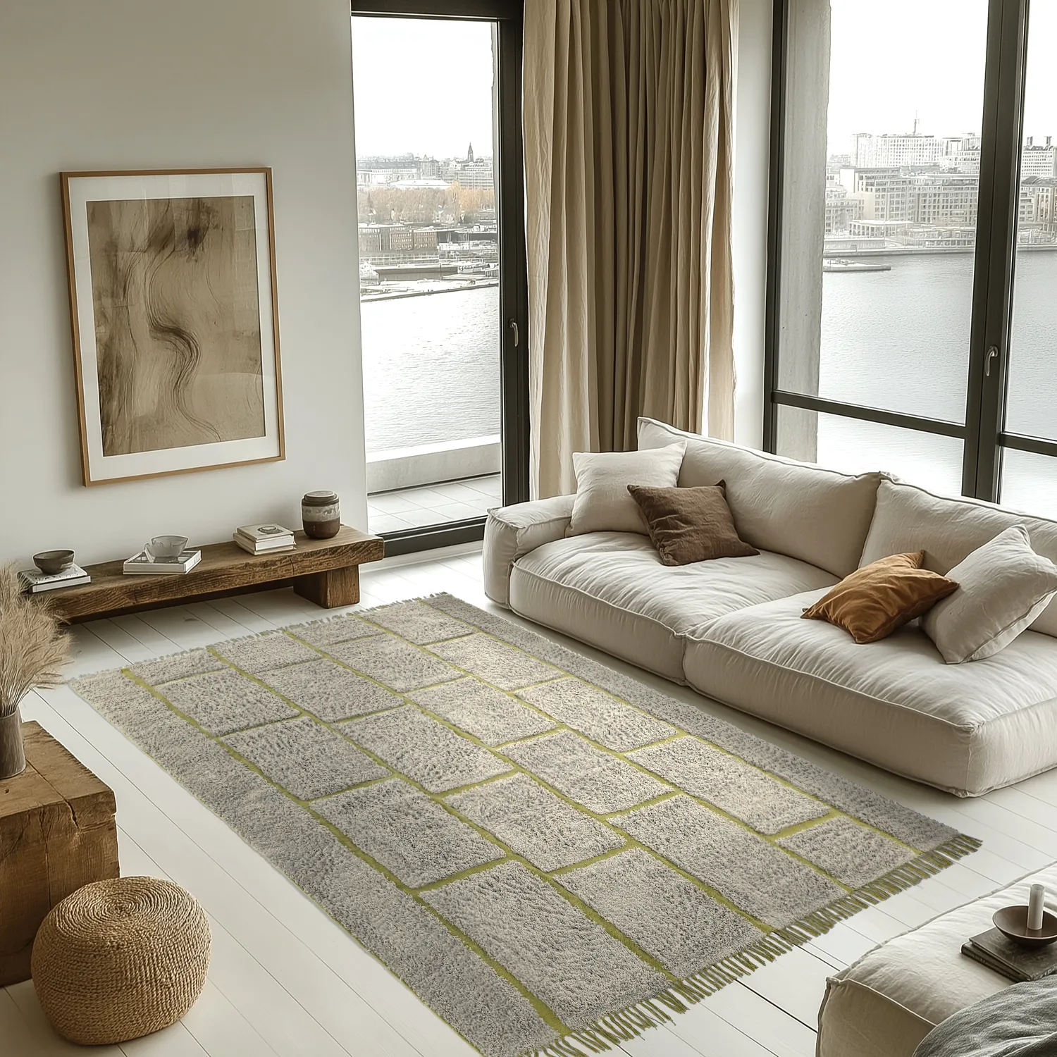 Alfombras de pelo largo - Lindley Natural Cotton Shaggy (gris/verde)