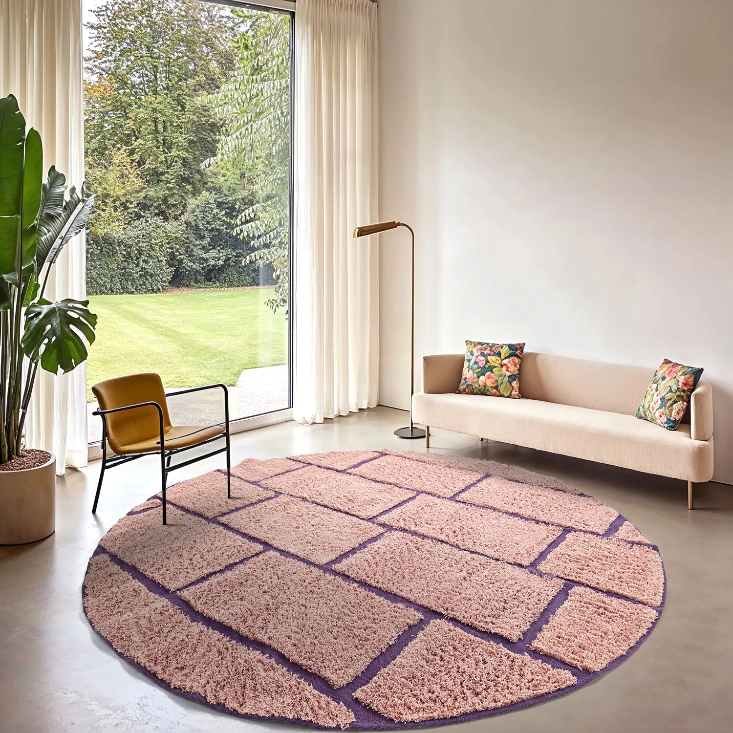 Alfombras redondeadas - Lindley Natural Cotton Shaggy (rosa/púrpura)