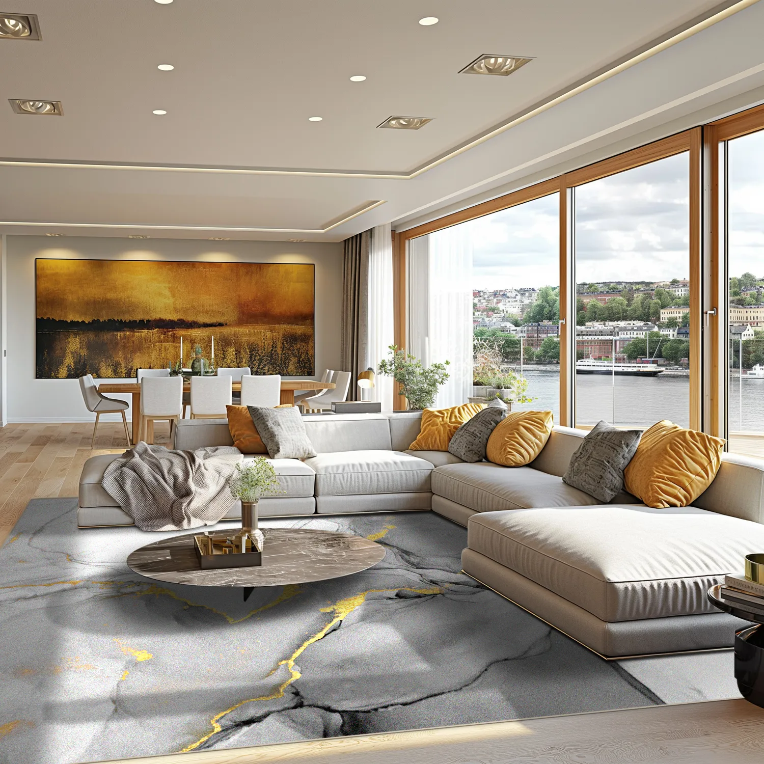 Alfombra Wilton - Manilva (gris/blanco/dorado)