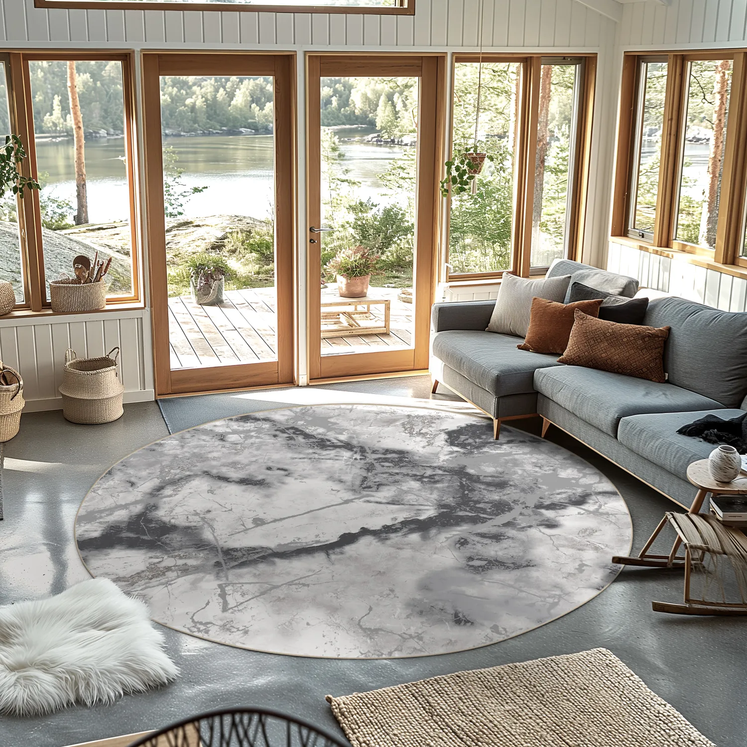 Alfombras redondeadas - Mermer (gris/blanco)