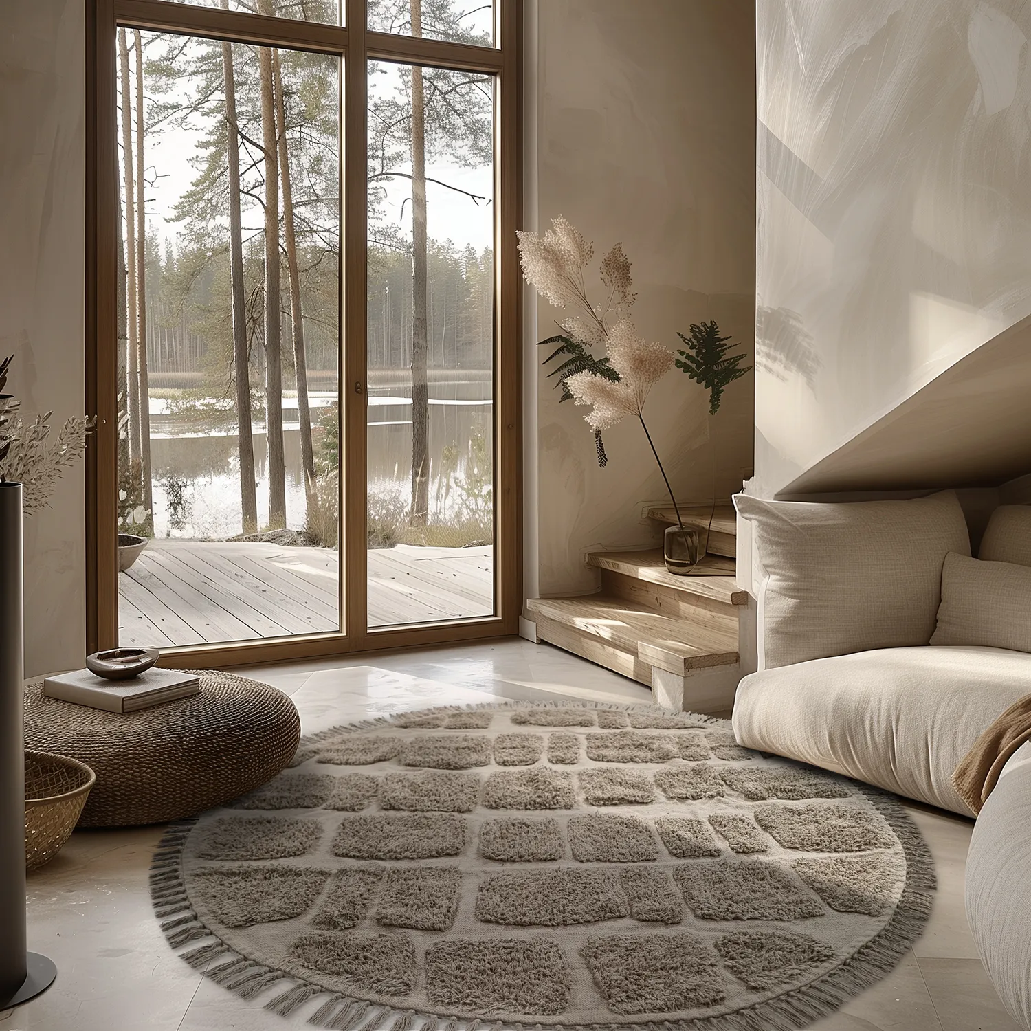 Alfombras redondeadas - Salem Natural Cotton Shaggy (gris pardo)
