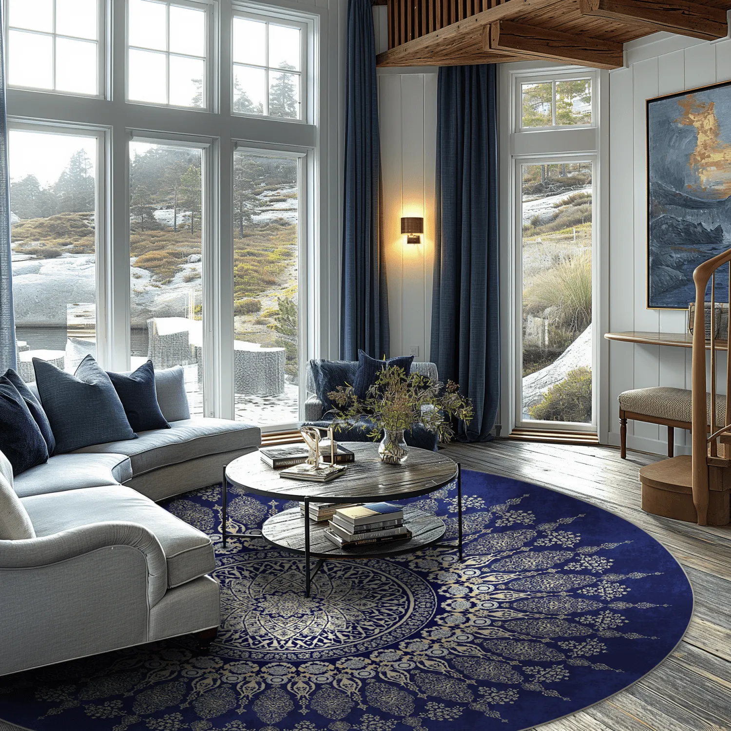 Alfombras redondeadas - Sandrigo (azul/beige)