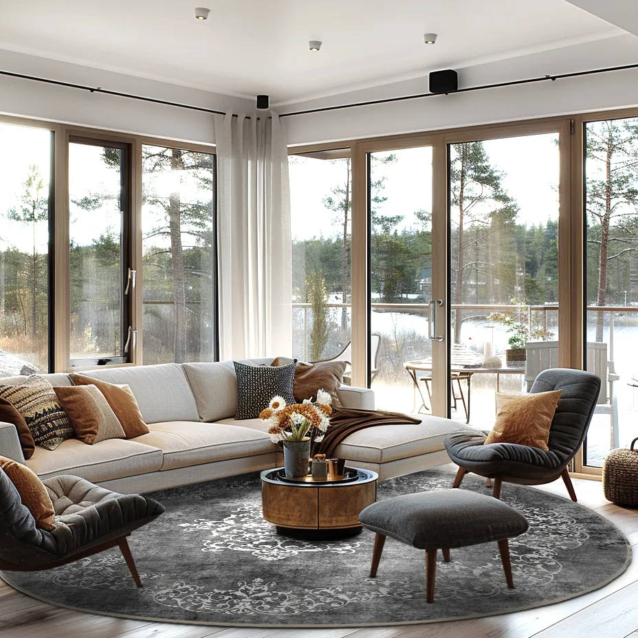 Alfombras redondeadas - Santi (gris oscuro/blanco)