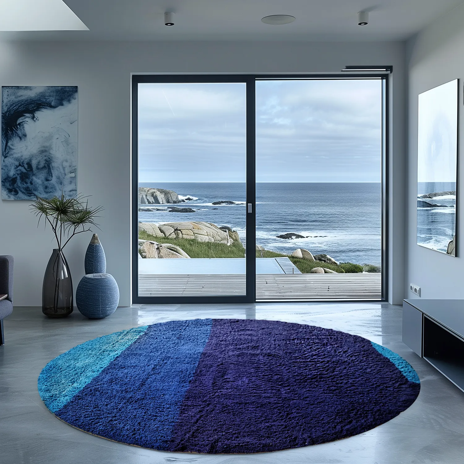 Alfombras redondeadas - Taro Natural Cotton Shaggy (azul)