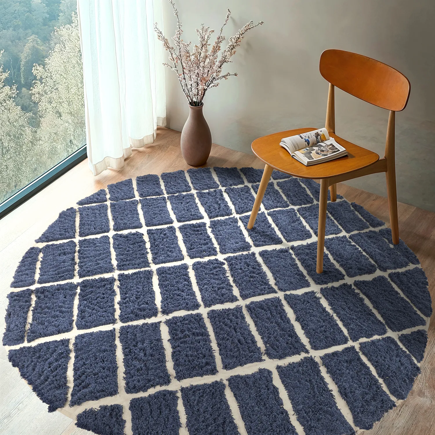 Alfombras redondeadas - Zola Natural Cotton Shaggy (azul)