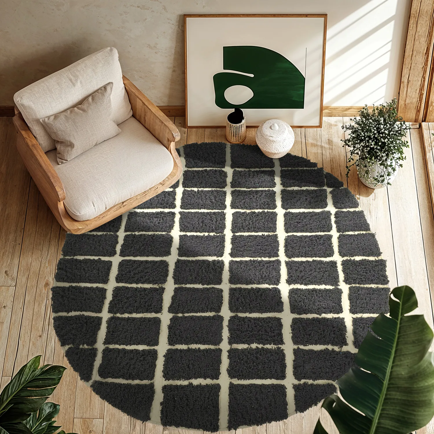 Alfombras redondeadas - Zola Natural Cotton Shaggy (gris oscuro)