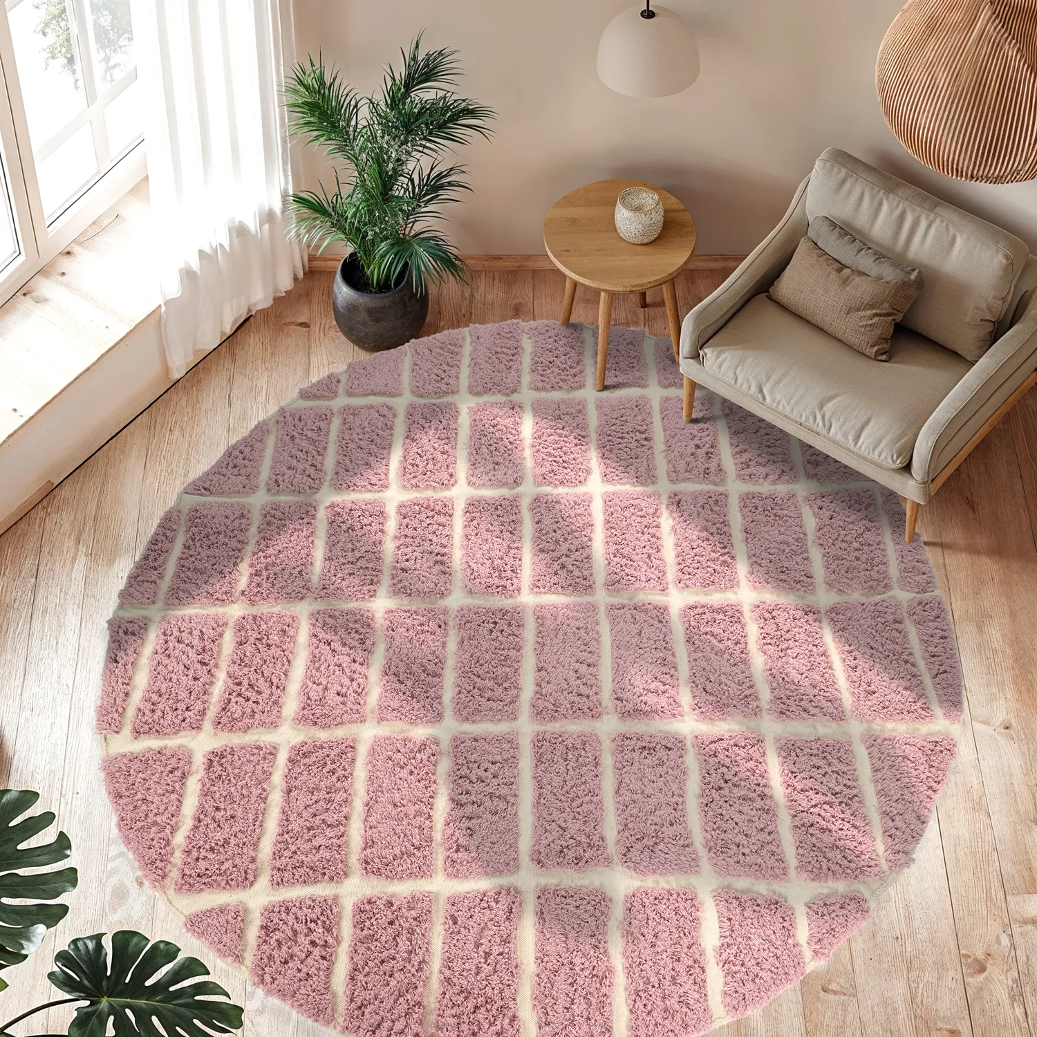 Alfombras redondeadas - Zola Natural Cotton Shaggy (rosa)