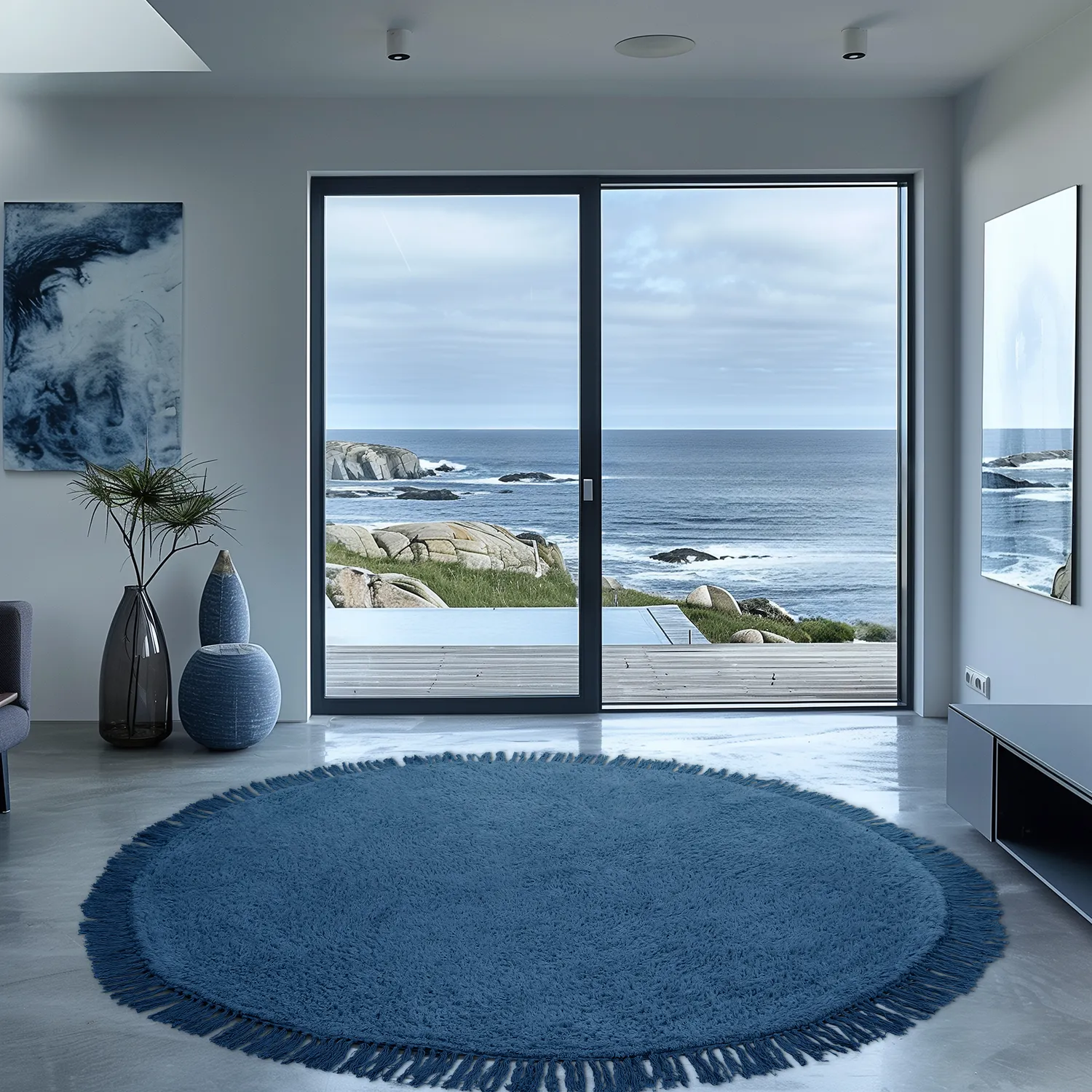 Alfombras redondeadas - Alba Natural Cotton Shaggy (azul)