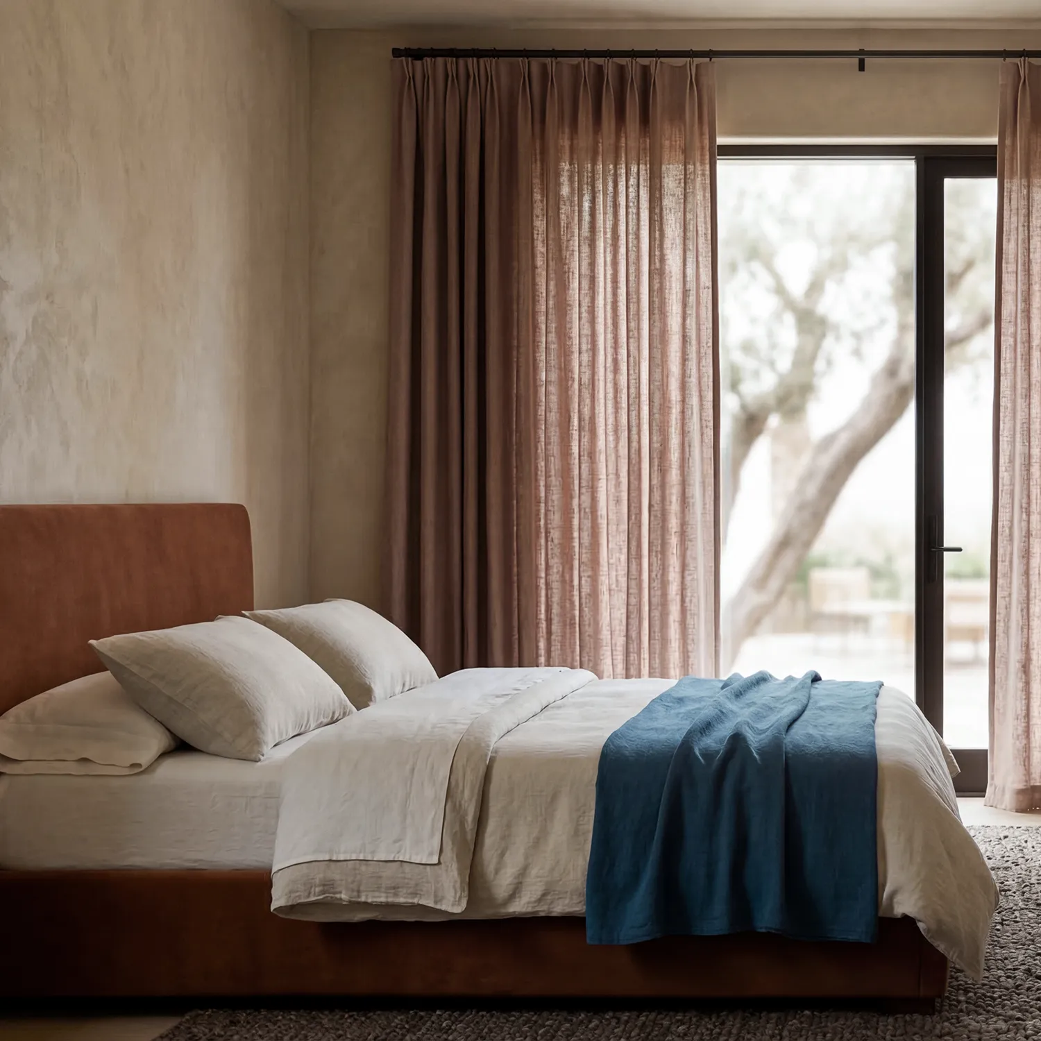 Cortinas Pack de 2 - Cortina de lino Noemi (marrón oscuro)
