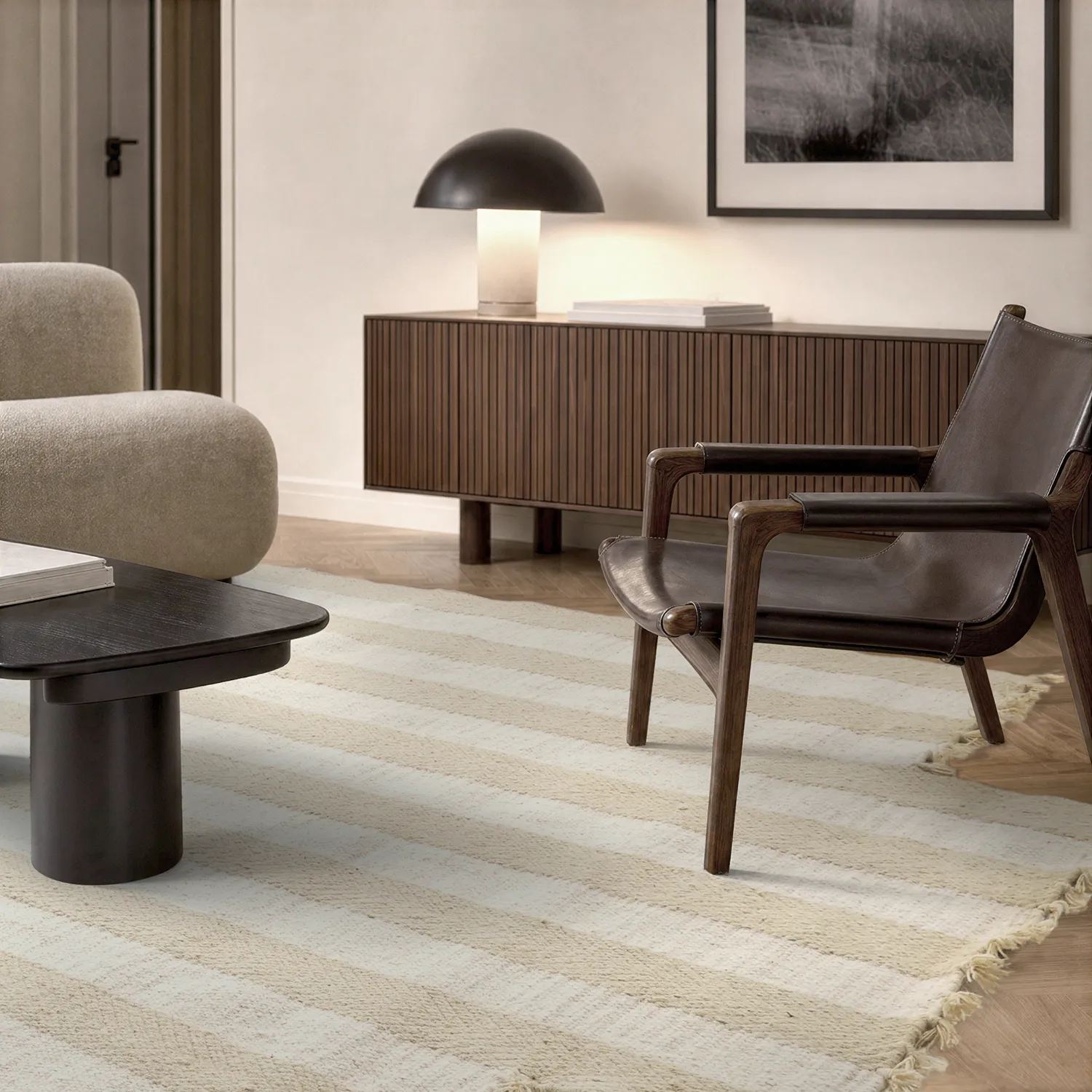 Alfombra de lana irregular - Kystaro (crema/beige)