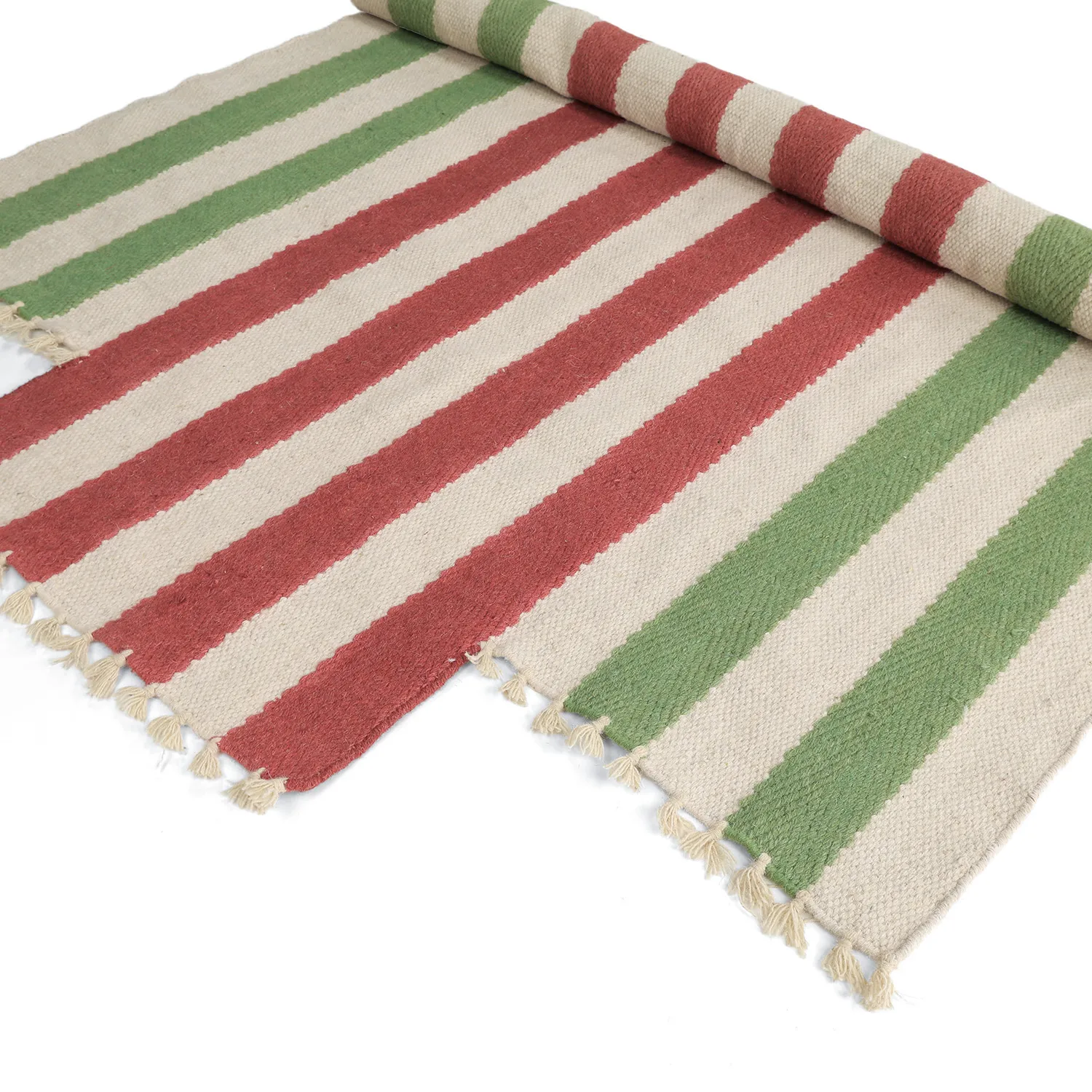 Alfombra de lana irregular - Kystaro (crema/verde/rojo)