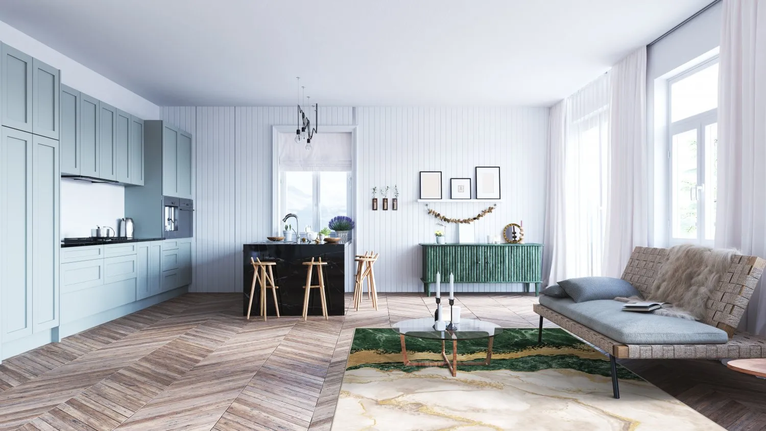 Alfombra Wilton - Padova (verde/blanco/dorado)