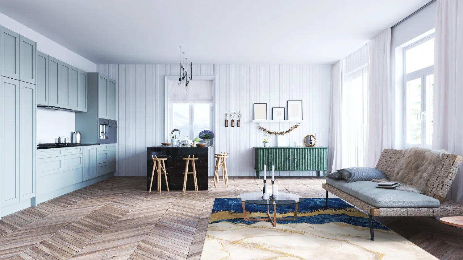 Alfombra Wilton - Padova (azul/blanco/dorado)