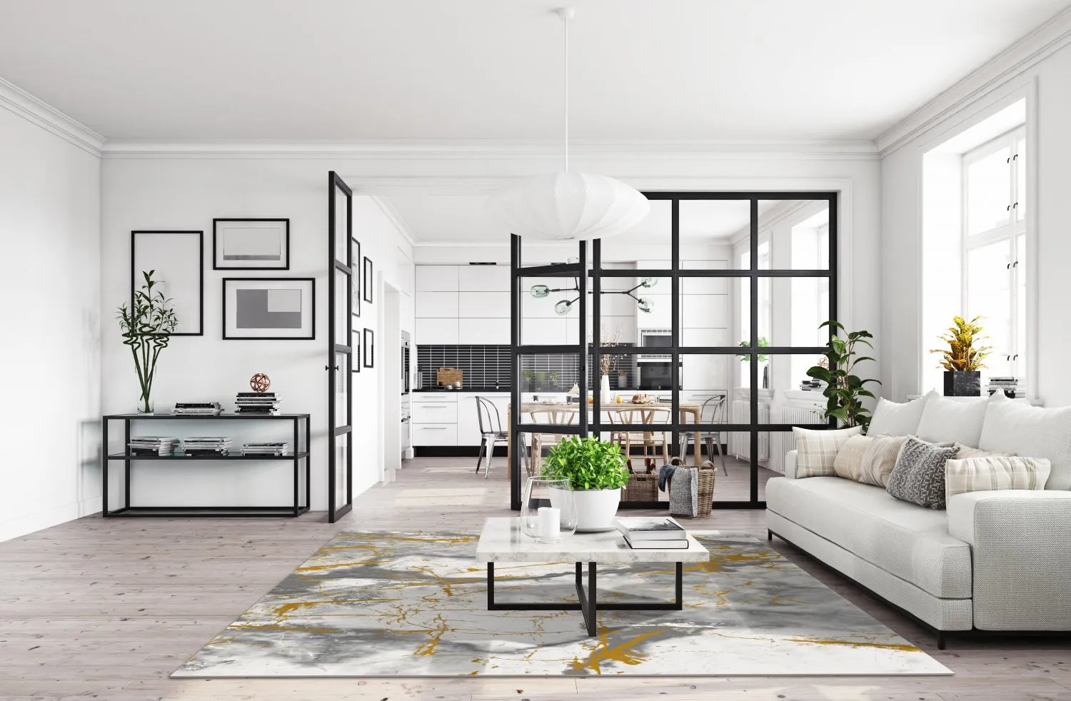 Alfombra Wilton - Mermer (gris/blanco/dorado)