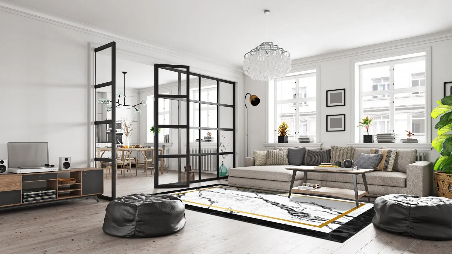 Alfombra Wilton - Avola (negro/blanco/dorado)
