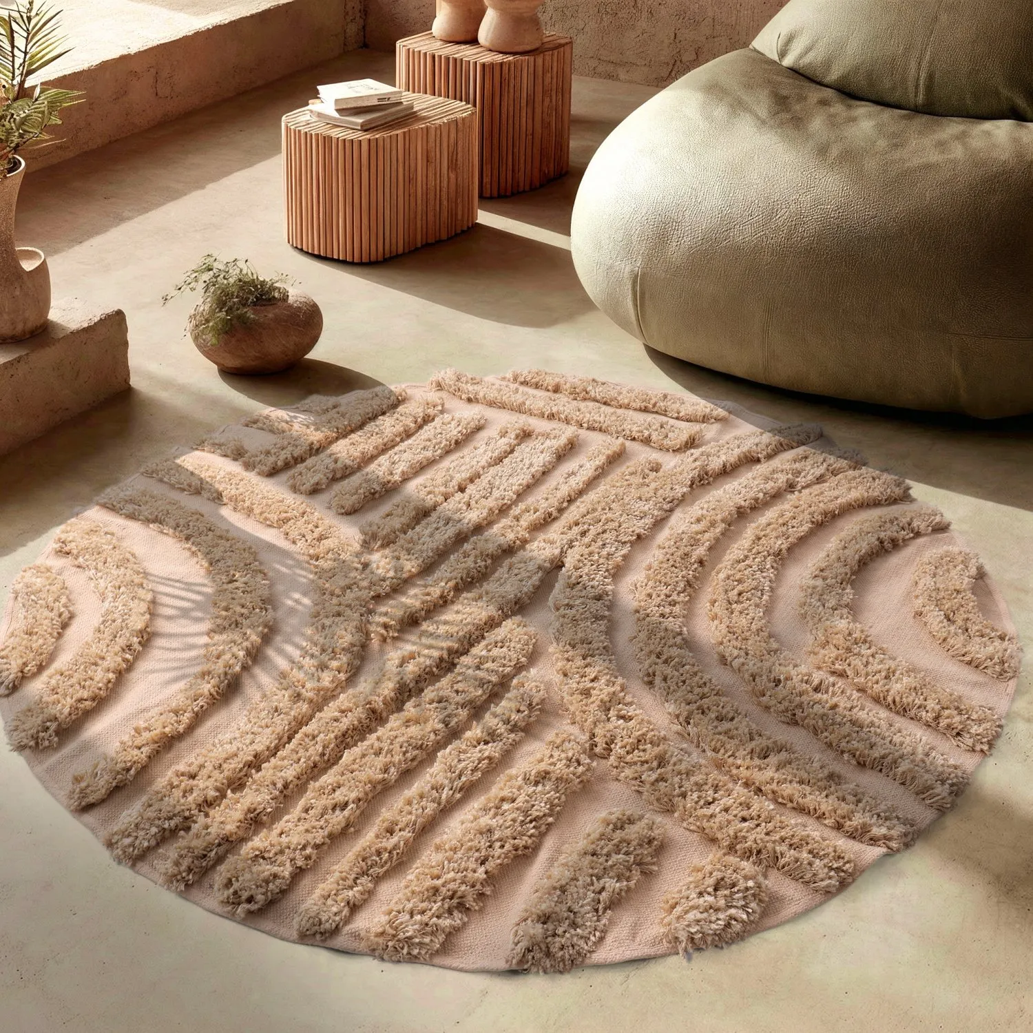 Alfombras redondeadas - Cazorla Natural Cotton Shaggy (beige)