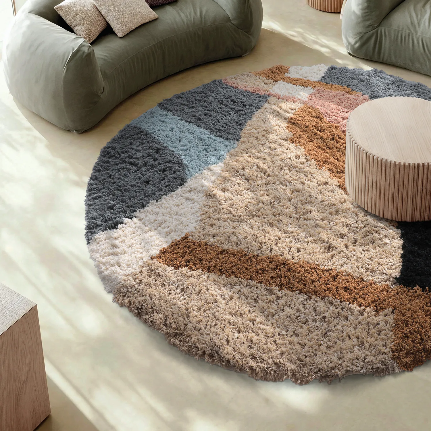 Alfombras redondeadas - Cefalu Natural Cotton Shaggy (multicolor)