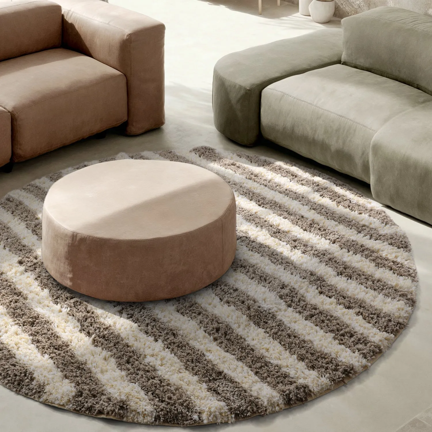Alfombras redondeadas - Thira Stripe Cotton Shaggy (crema/taupe)