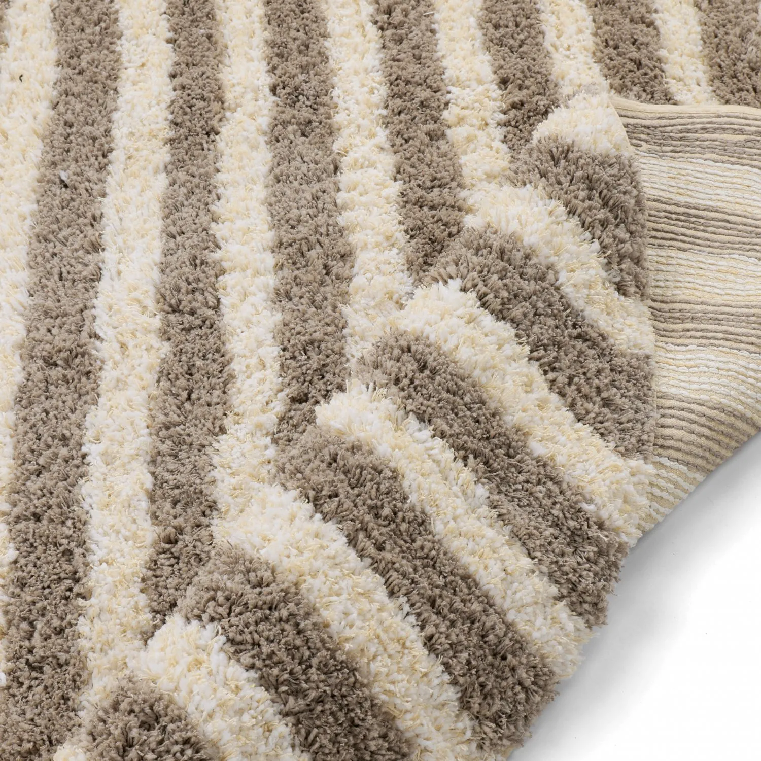 Alfombras redondeadas - Thira Stripe Cotton Shaggy (crema/taupe)