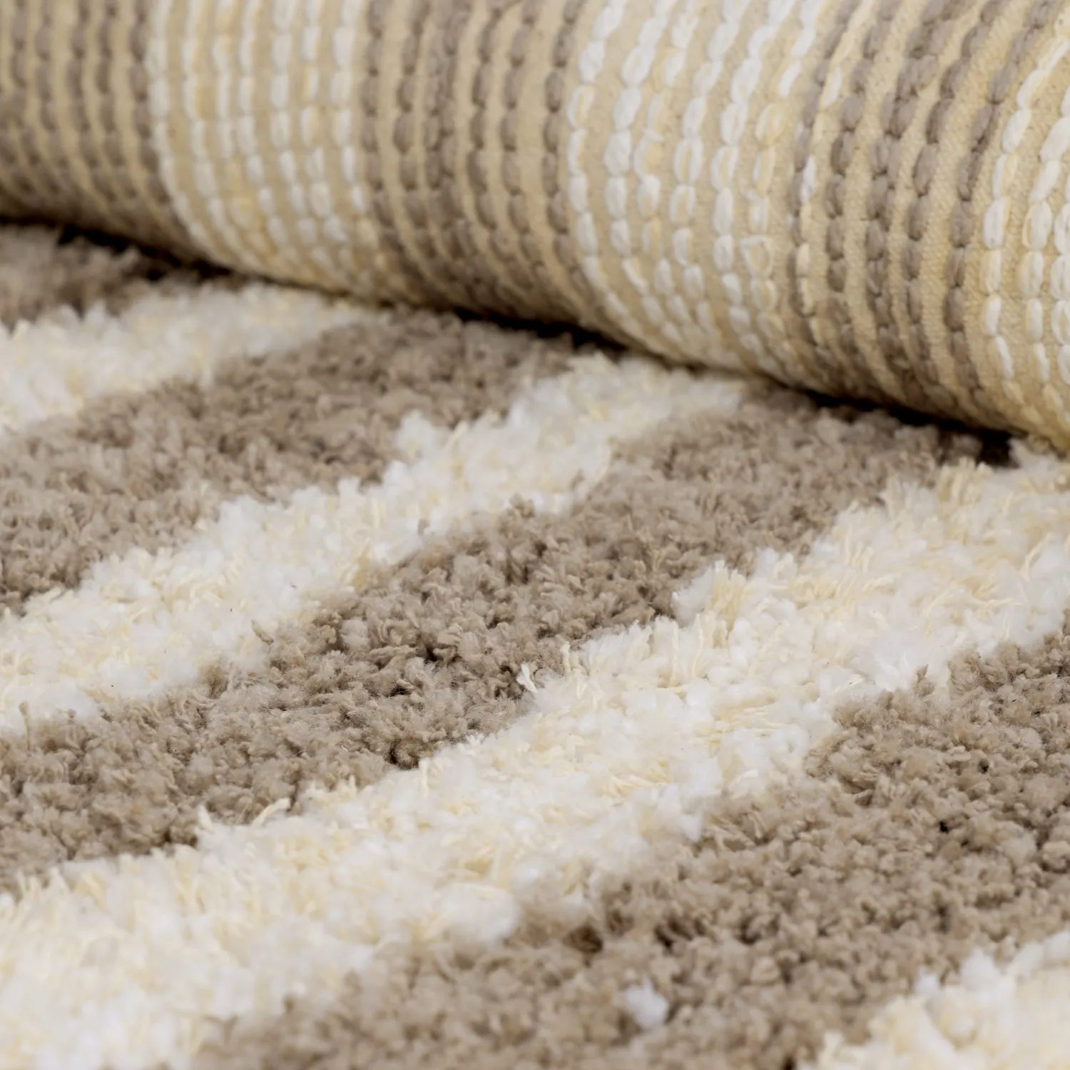 Alfombras redondeadas - Thira Stripe Cotton Shaggy (crema/taupe)