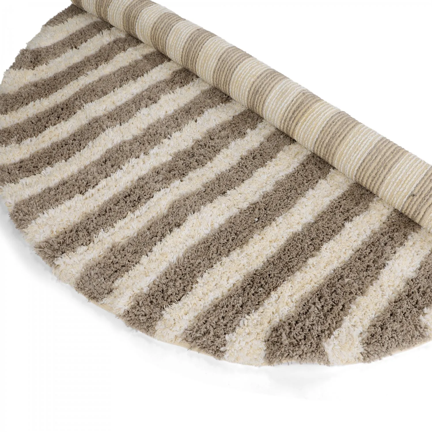 Alfombras redondeadas - Thira Stripe Cotton Shaggy (crema/taupe)