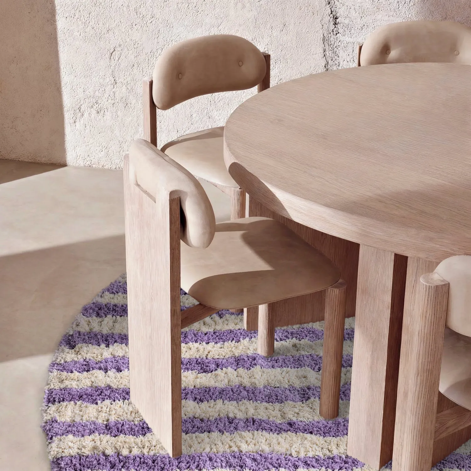Alfombras redondeadas - Thira Stripe Cotton Shaggy (crema/violeta claro)