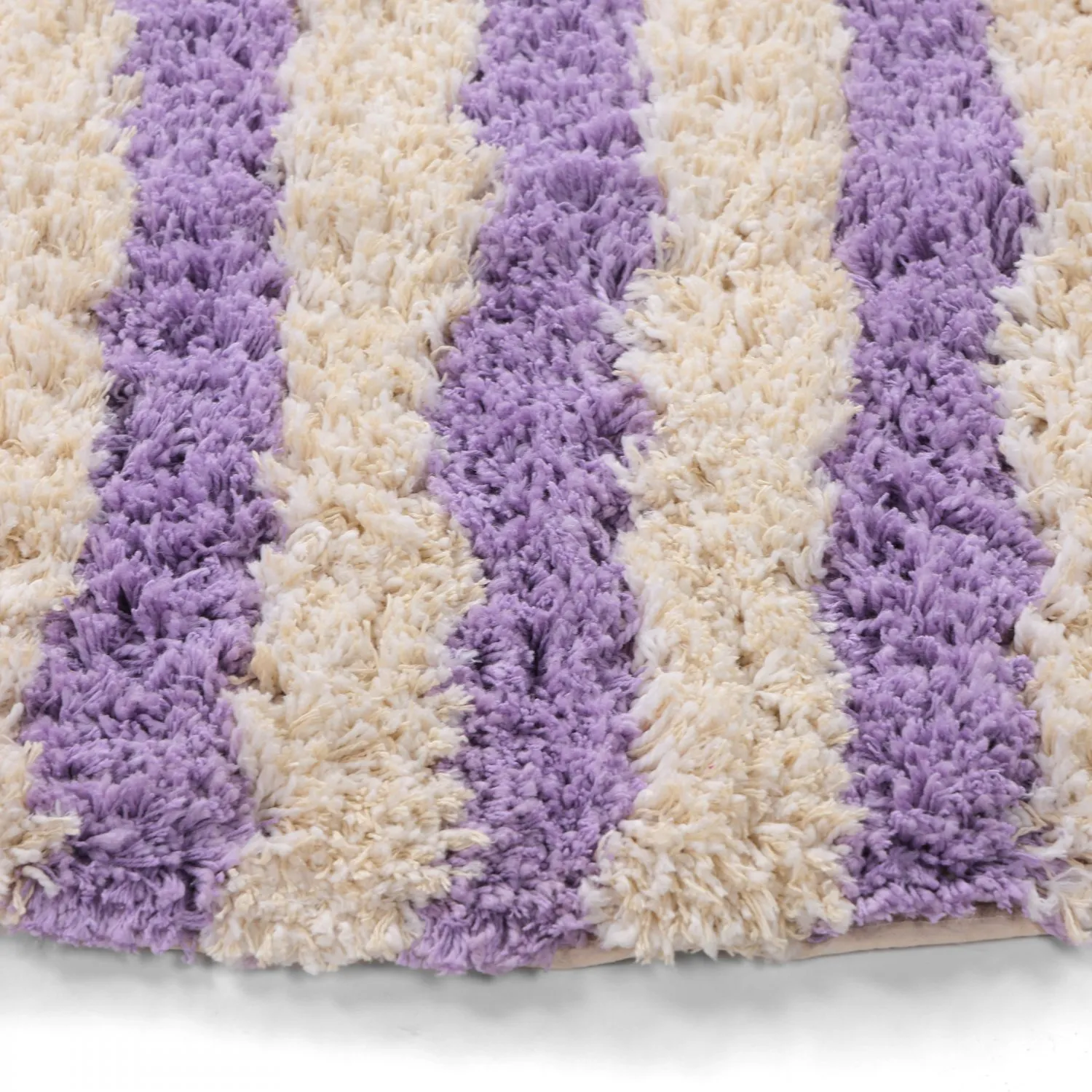 Alfombras redondeadas - Thira Stripe Cotton Shaggy (crema/violeta claro)