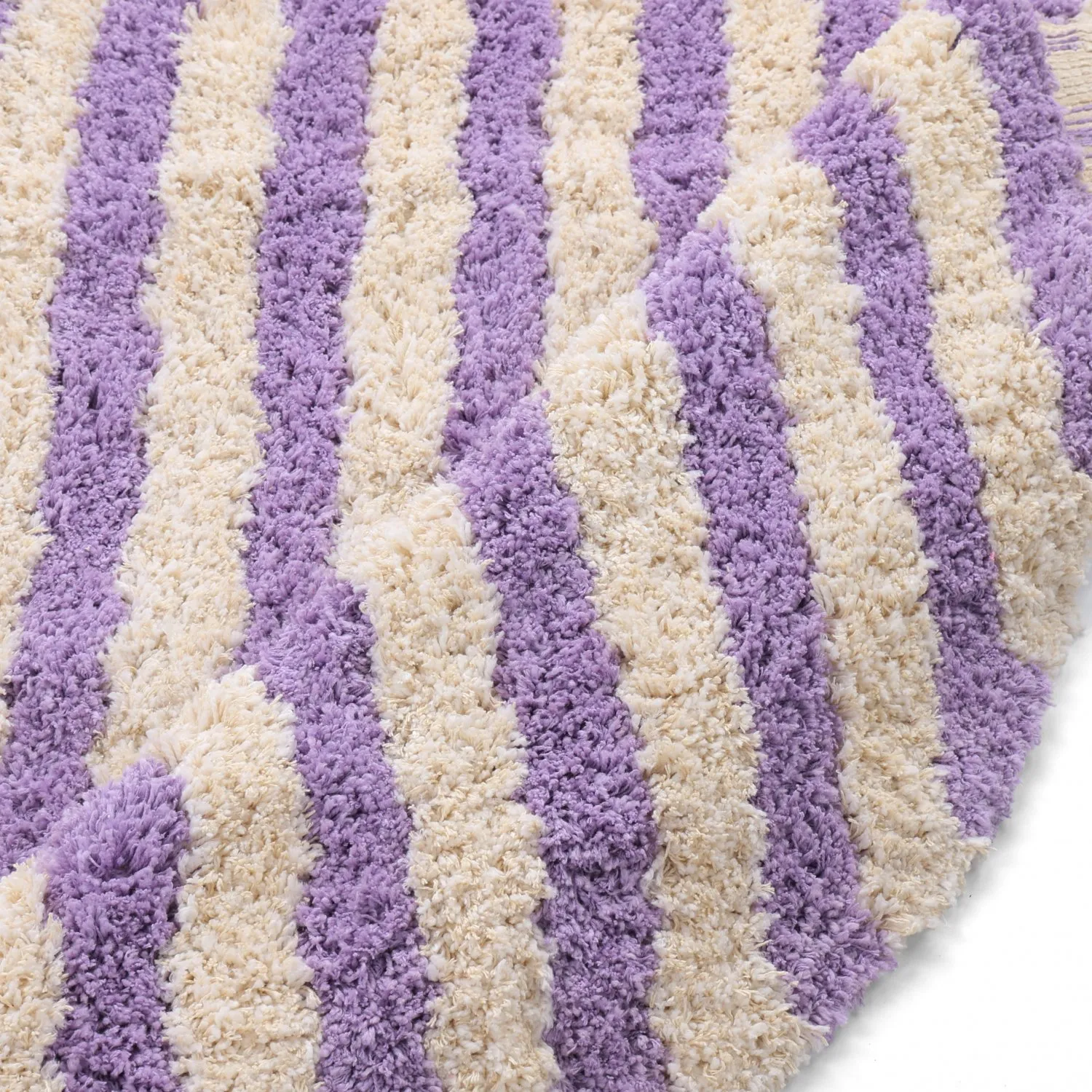 Alfombras redondeadas - Thira Stripe Cotton Shaggy (crema/violeta claro)
