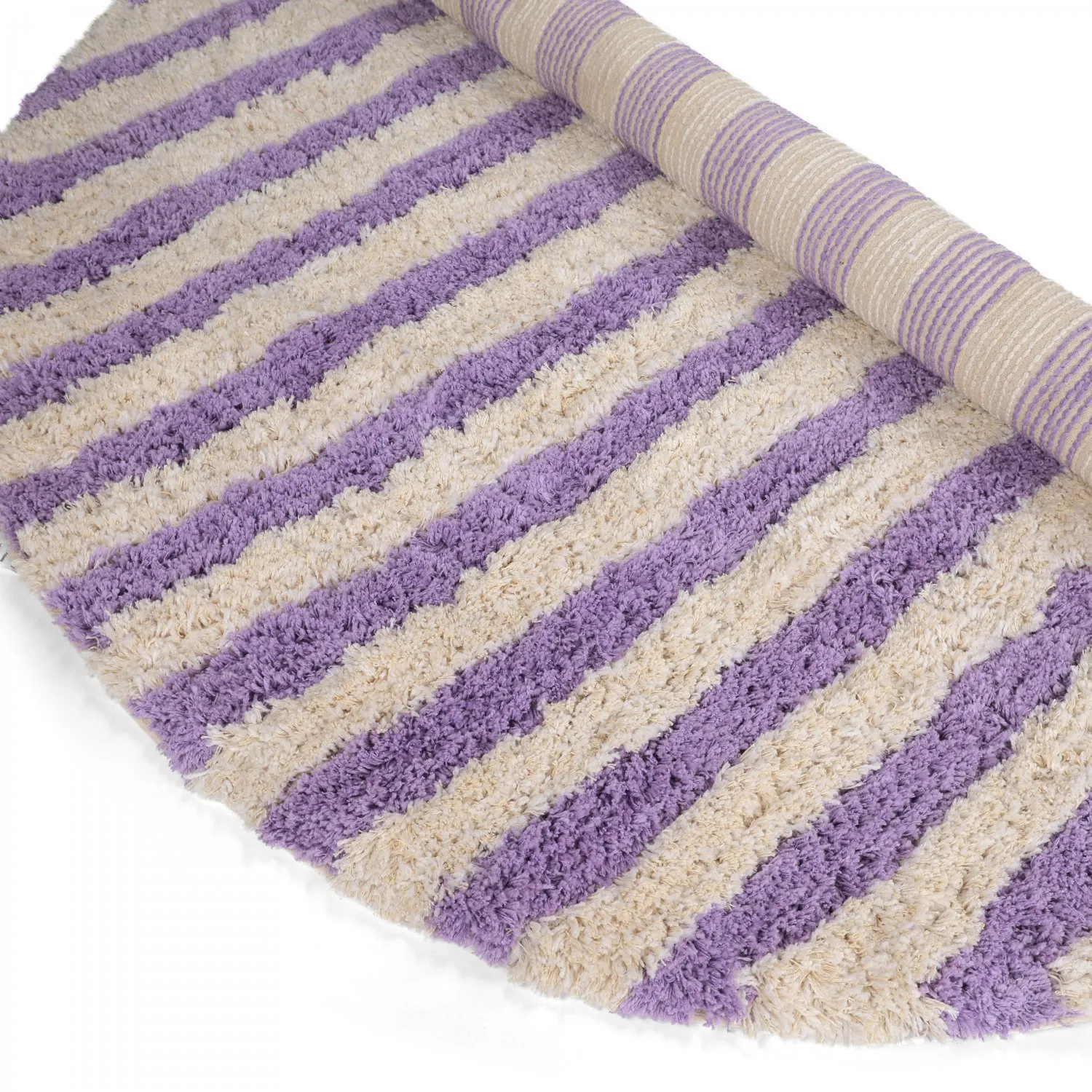 Alfombras redondeadas - Thira Stripe Cotton Shaggy (crema/violeta claro)