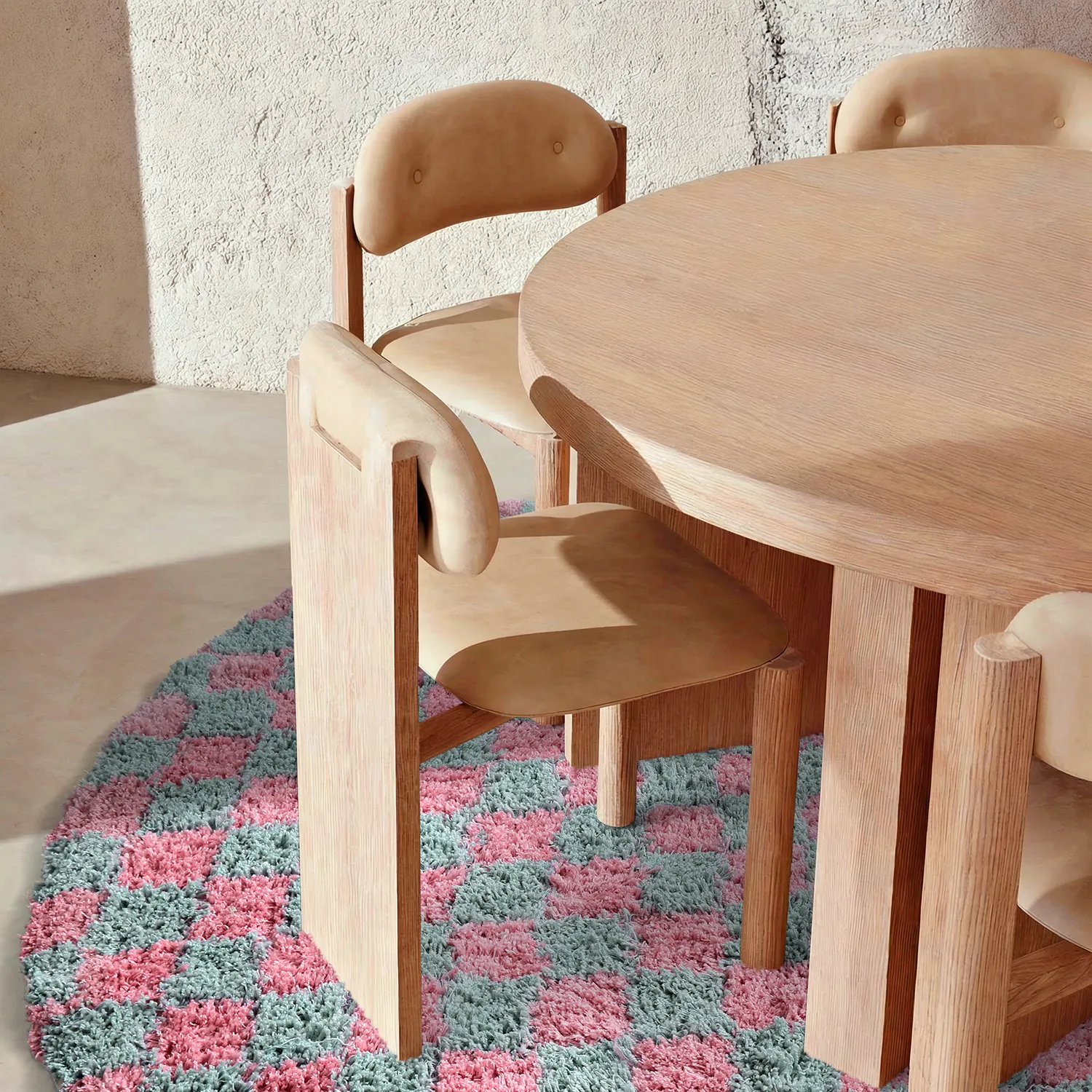 Alfombras redondeadas - Methoni Check Cotton Shaggy (azul claro/rosa claro)