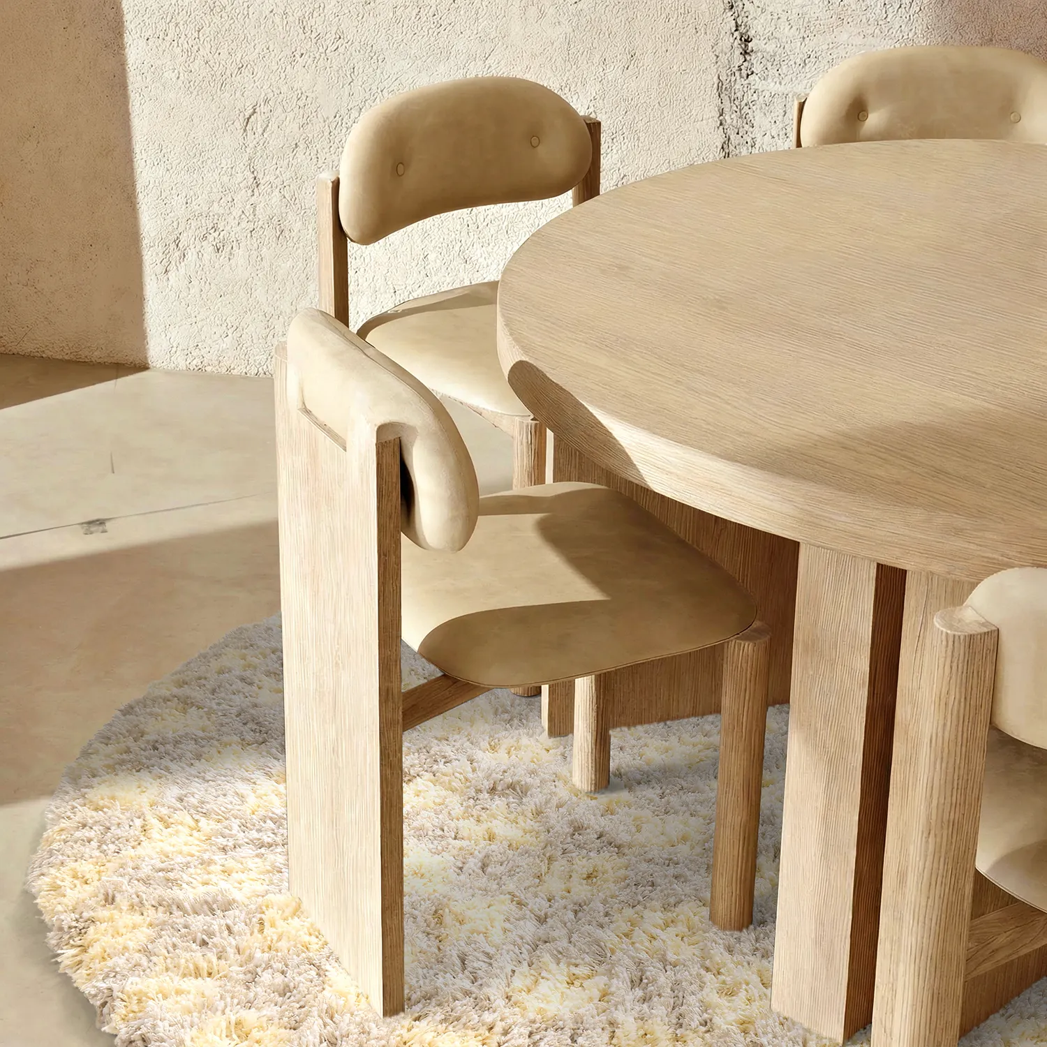 Alfombras redondeadas - Methoni Check Cotton Shaggy (crema/amarillo claro)