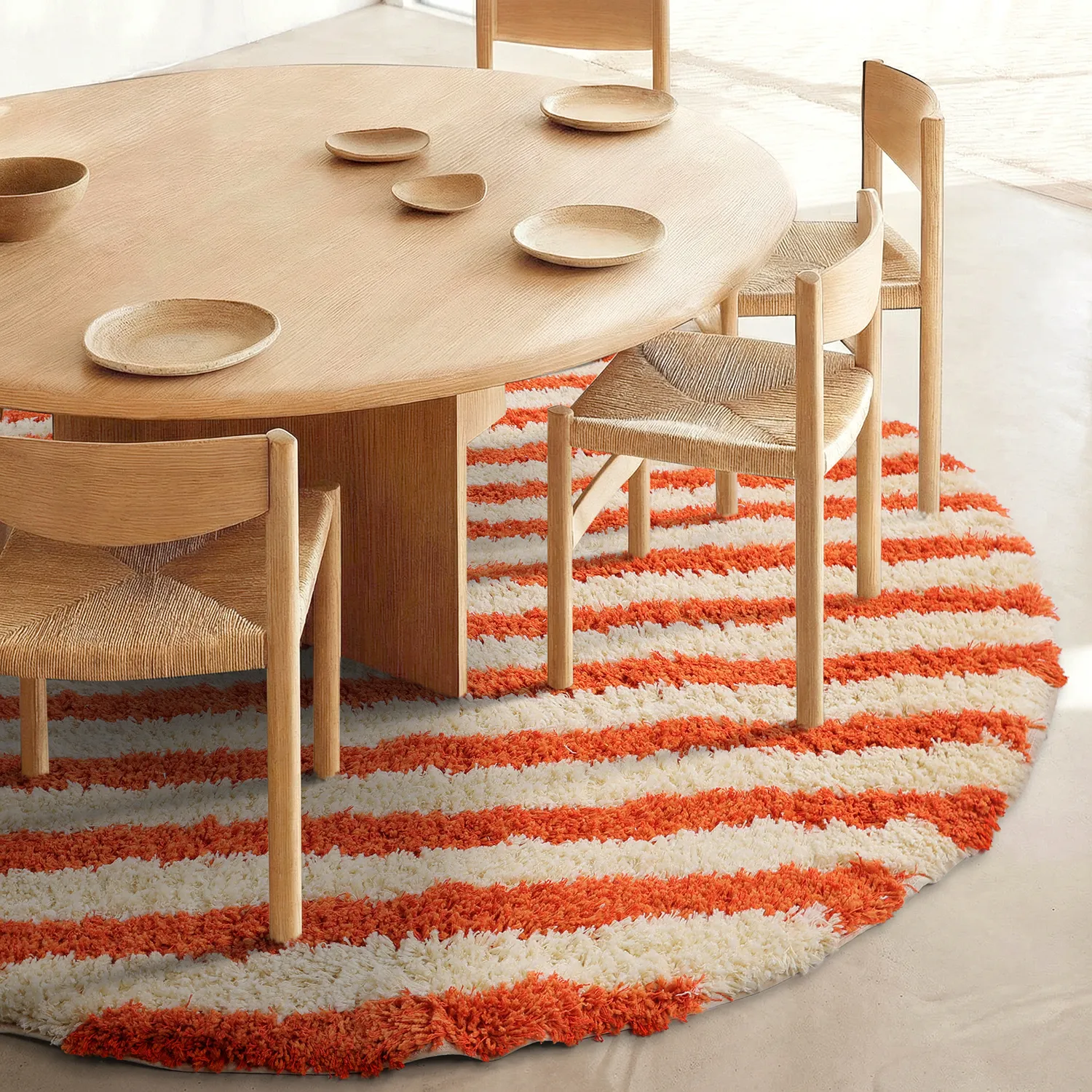 Alfombras redondeadas - Thira Stripe Cotton Shaggy (amarillo claro/naranja claro)