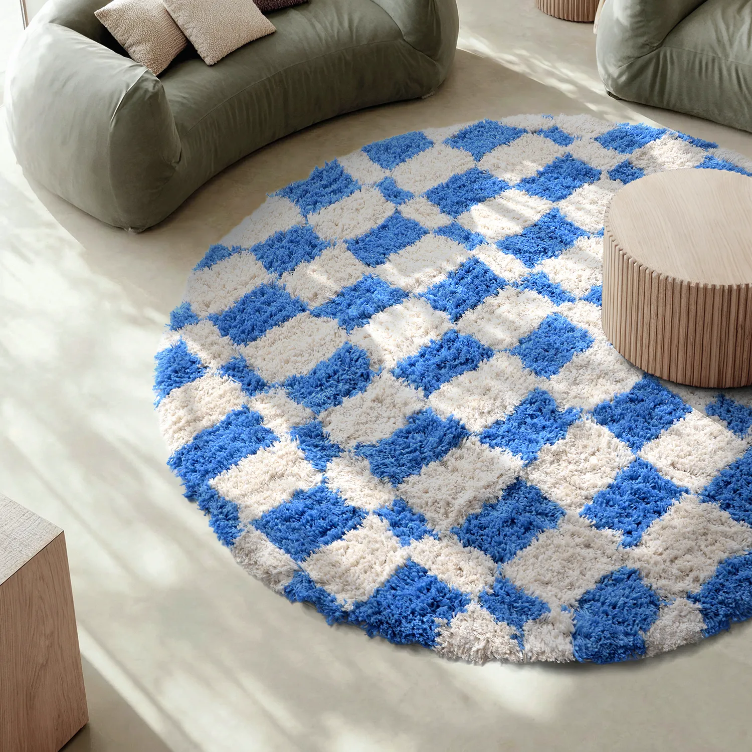 Alfombras redondeadas - Atrani Natural Cotton Shaggy (azul)