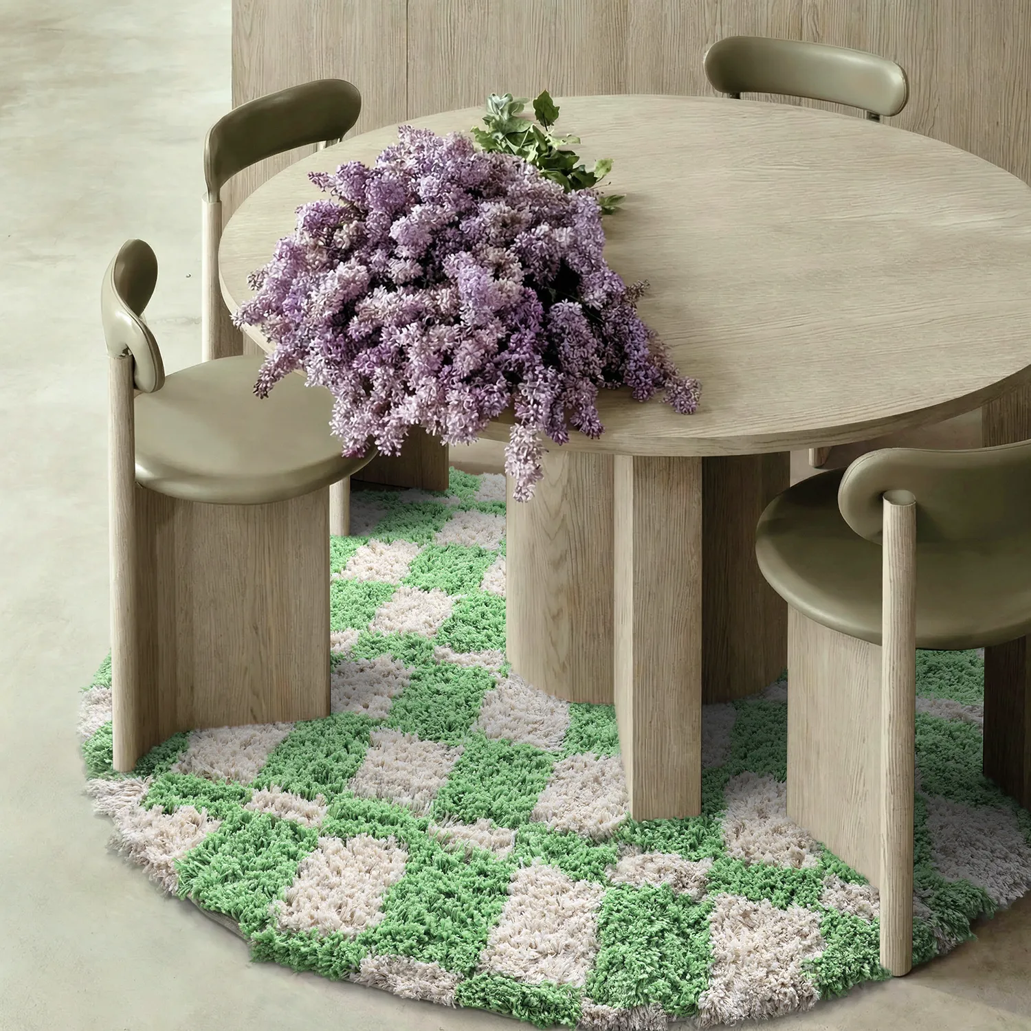 Alfombras redondeadas - Atrani Natural Cotton Shaggy (verde)