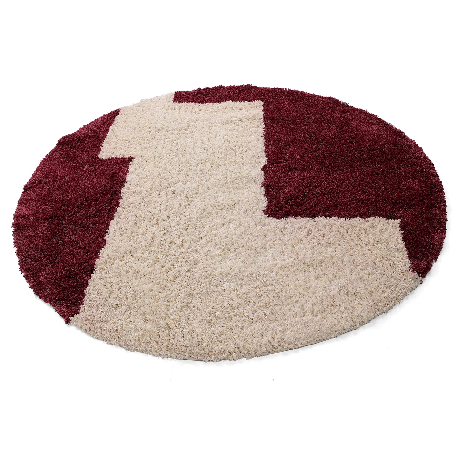 Alfombras redondeadas - Begur Natural Cotton Shaggy (blanco roto/burdeos)