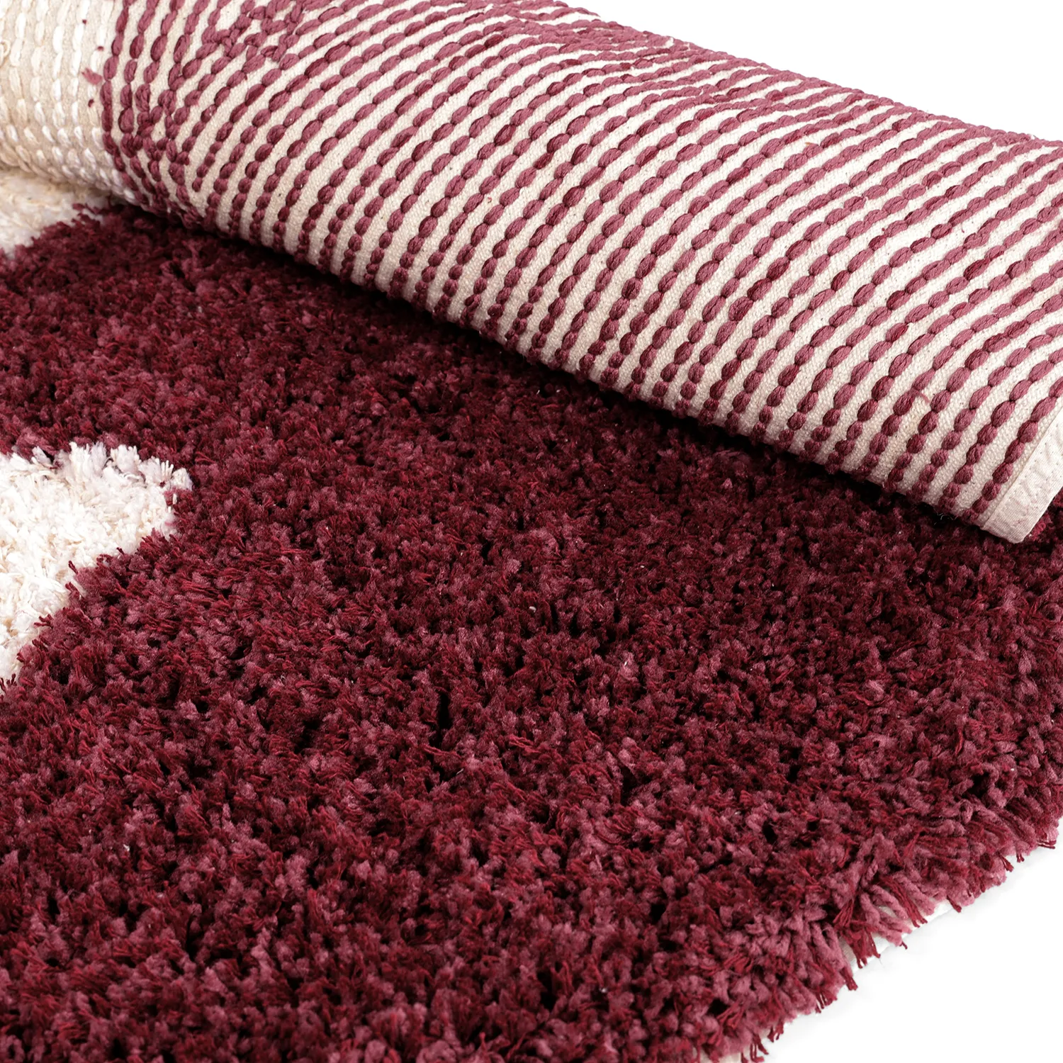 Alfombras redondeadas - Begur Natural Cotton Shaggy (blanco roto/burdeos)