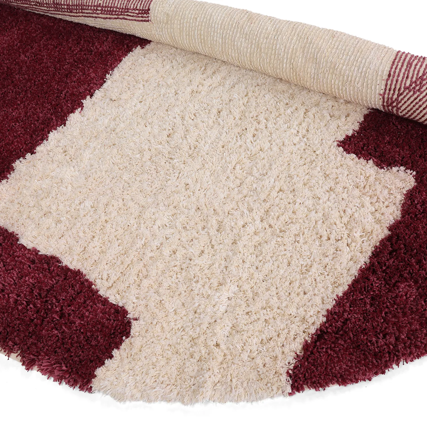 Alfombras redondeadas - Begur Natural Cotton Shaggy (blanco roto/burdeos)