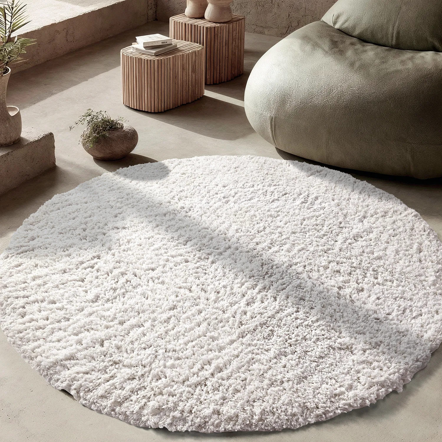Alfombras redondeadas - Combarro Solid Cotton Shaggy (crema)